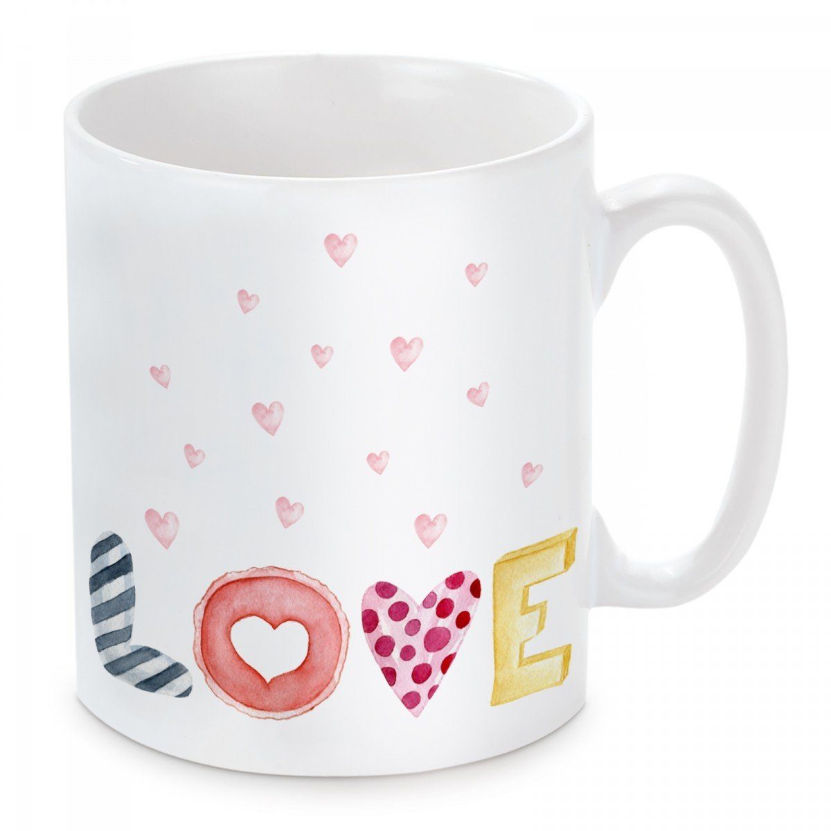 Herzbotschaft Tasse Kaffeebecher mit Motiv LOVE, Keramik, Kaffeetasse spülmaschinenfest und mikrowellengeeignet