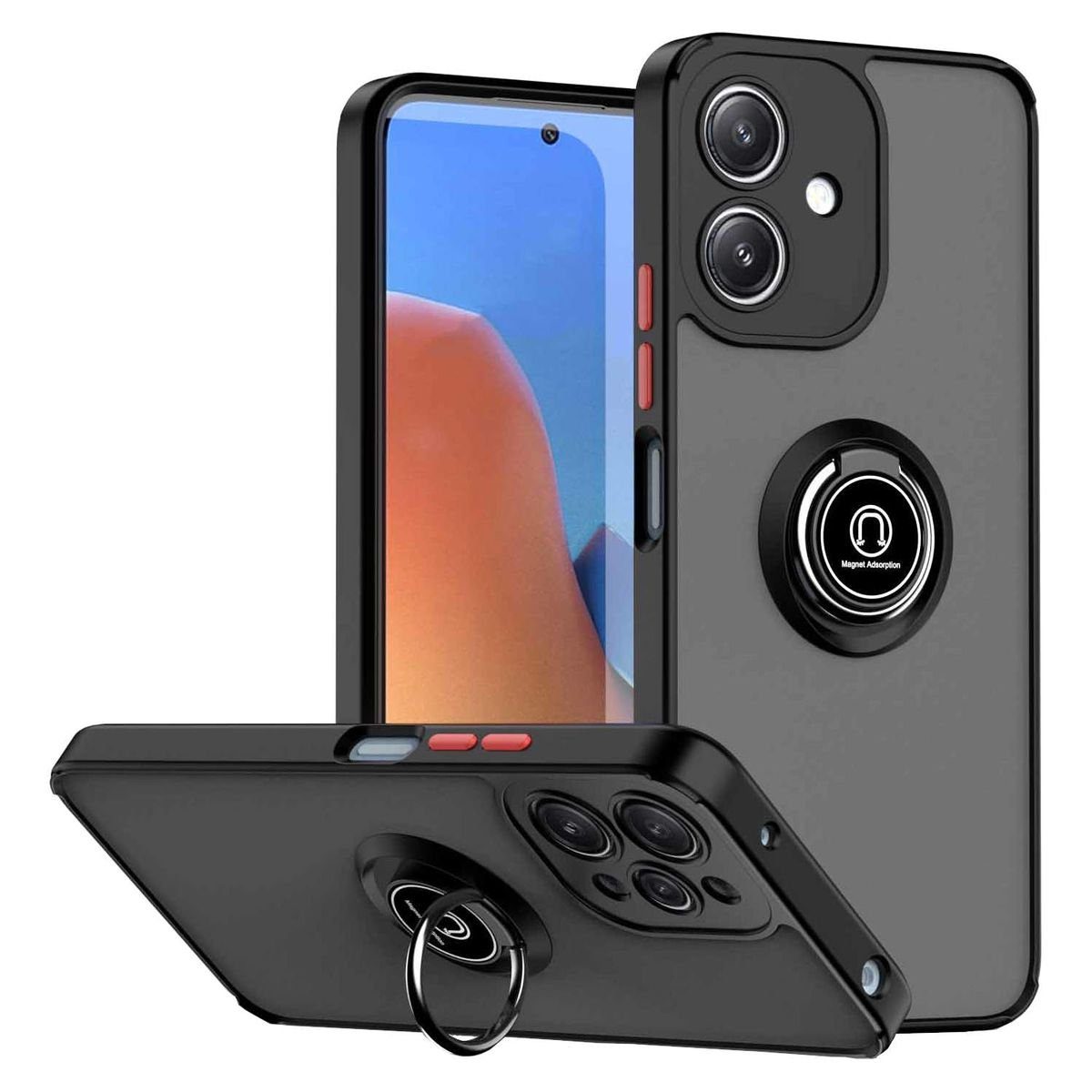 Wigento Handyhülle Für Motorola Moto G14 TPU / PC Design Ring Magnet Handy Tasche Hülle