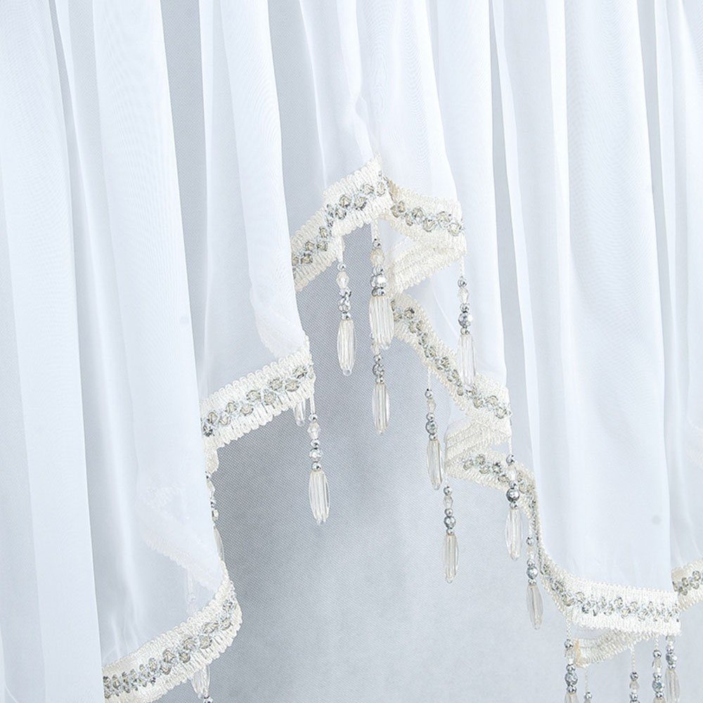 Gardine Weiß130*60cm, Voile Gardine transparenter Satinbänder mit Kräuselband FELIXLEO