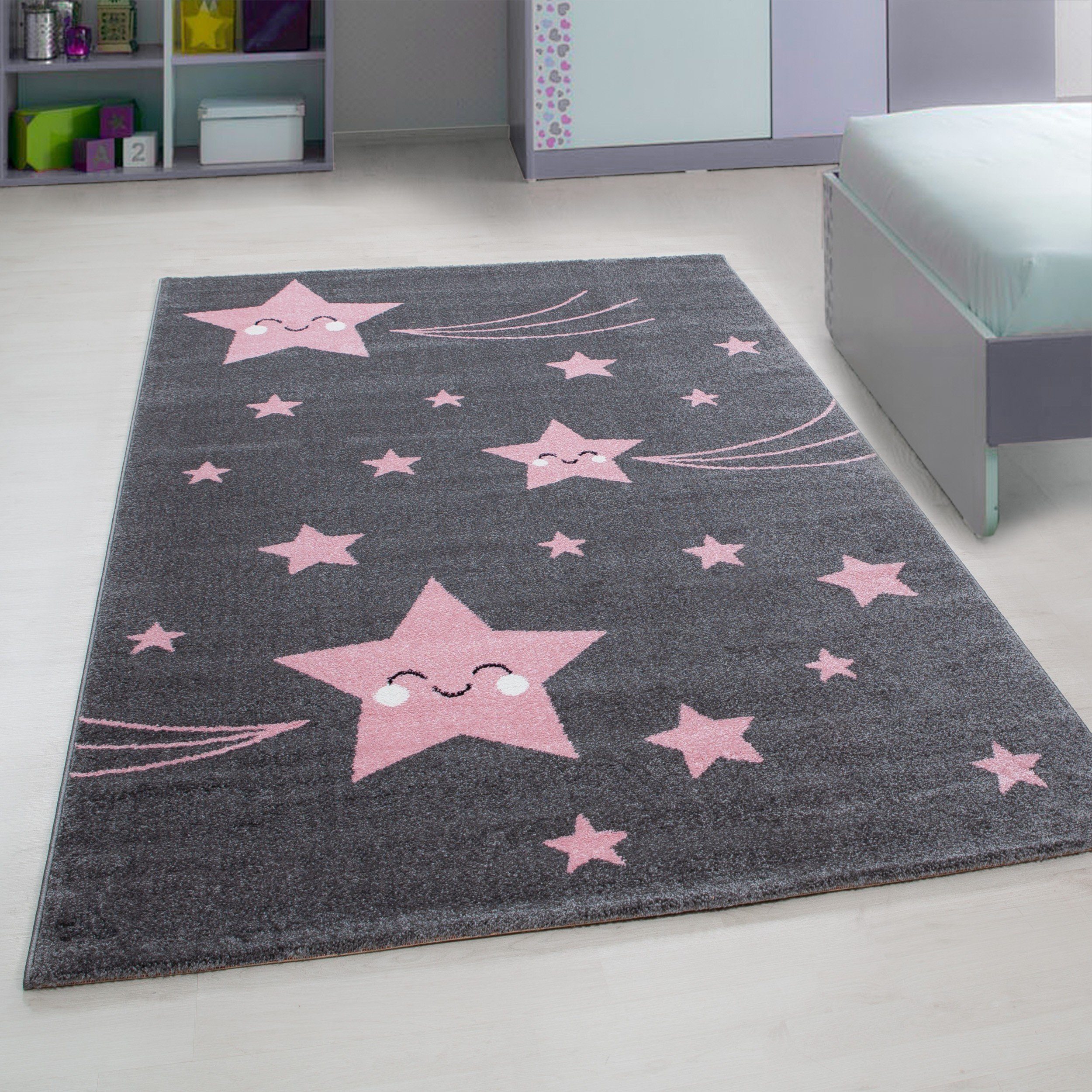 Kinderteppich Pink Flachflorteppich, Miovani Babyzimmer Kinderzimmer Kinderteppich Sternenmotiv