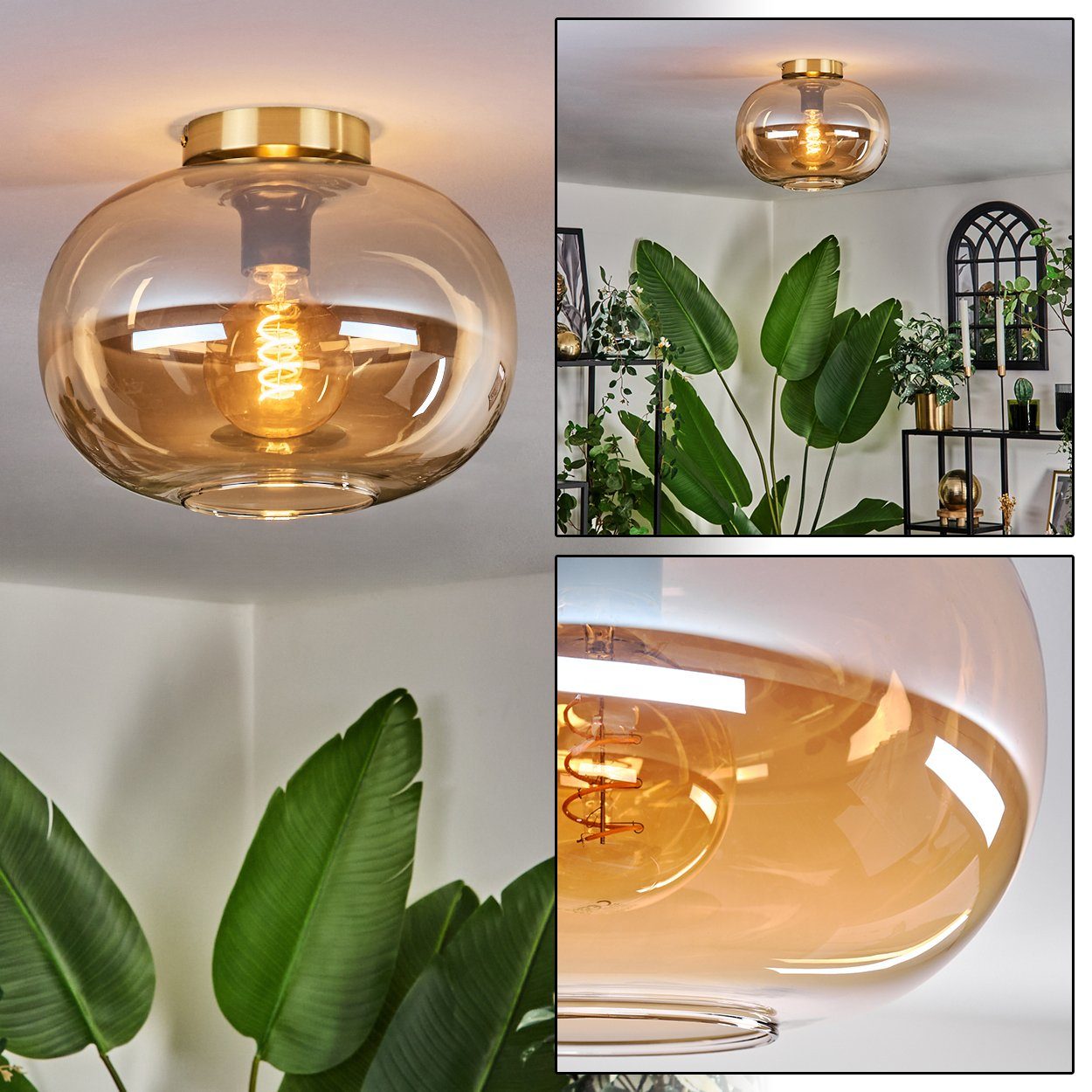hofstein Deckenleuchte Deckenlampe aus Metall/Glas in Goldfarben/Schwarz/Be günstig online kaufen