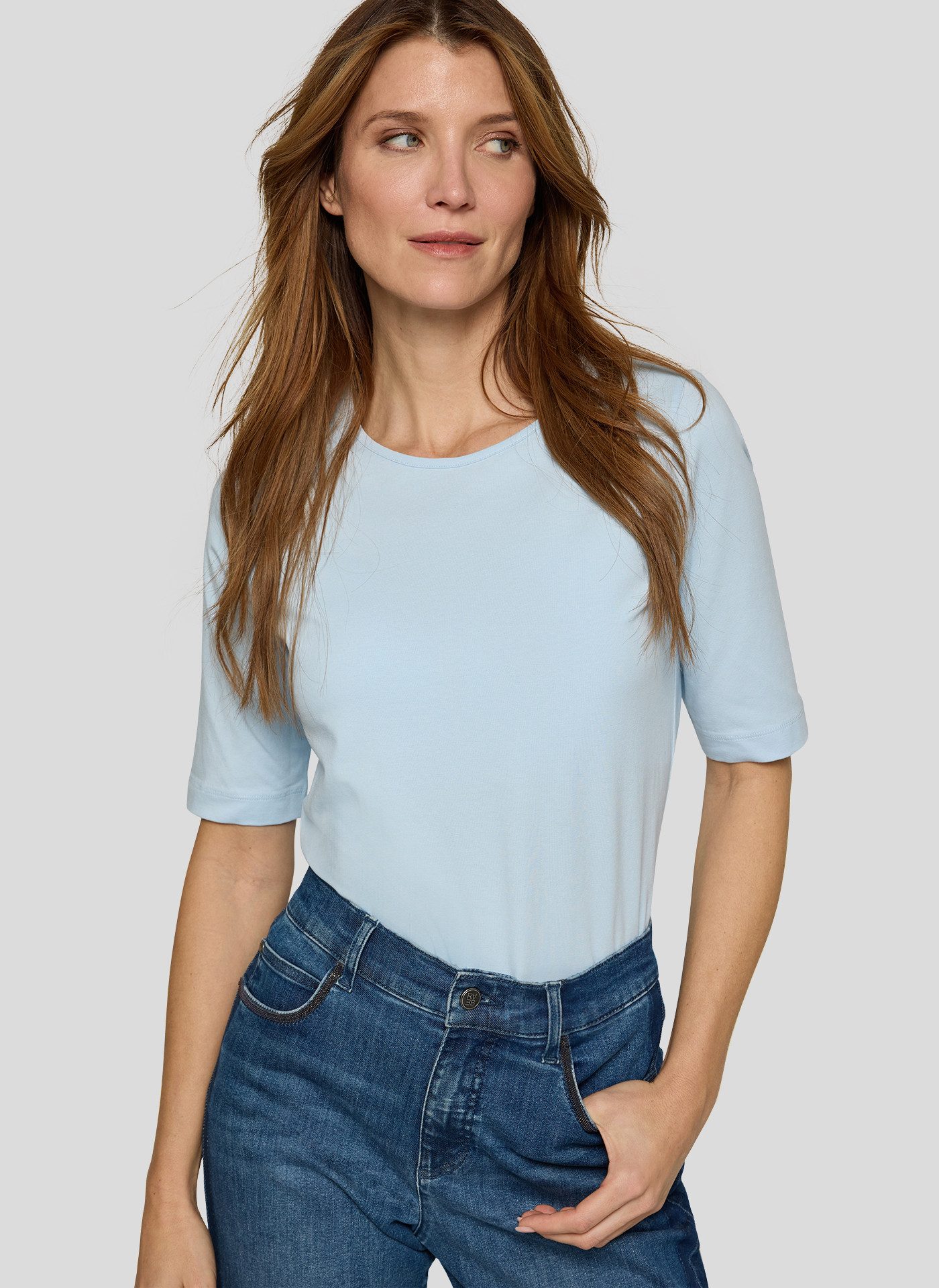 Rabe Kurzarmshirt unifarben, mit Rundhals