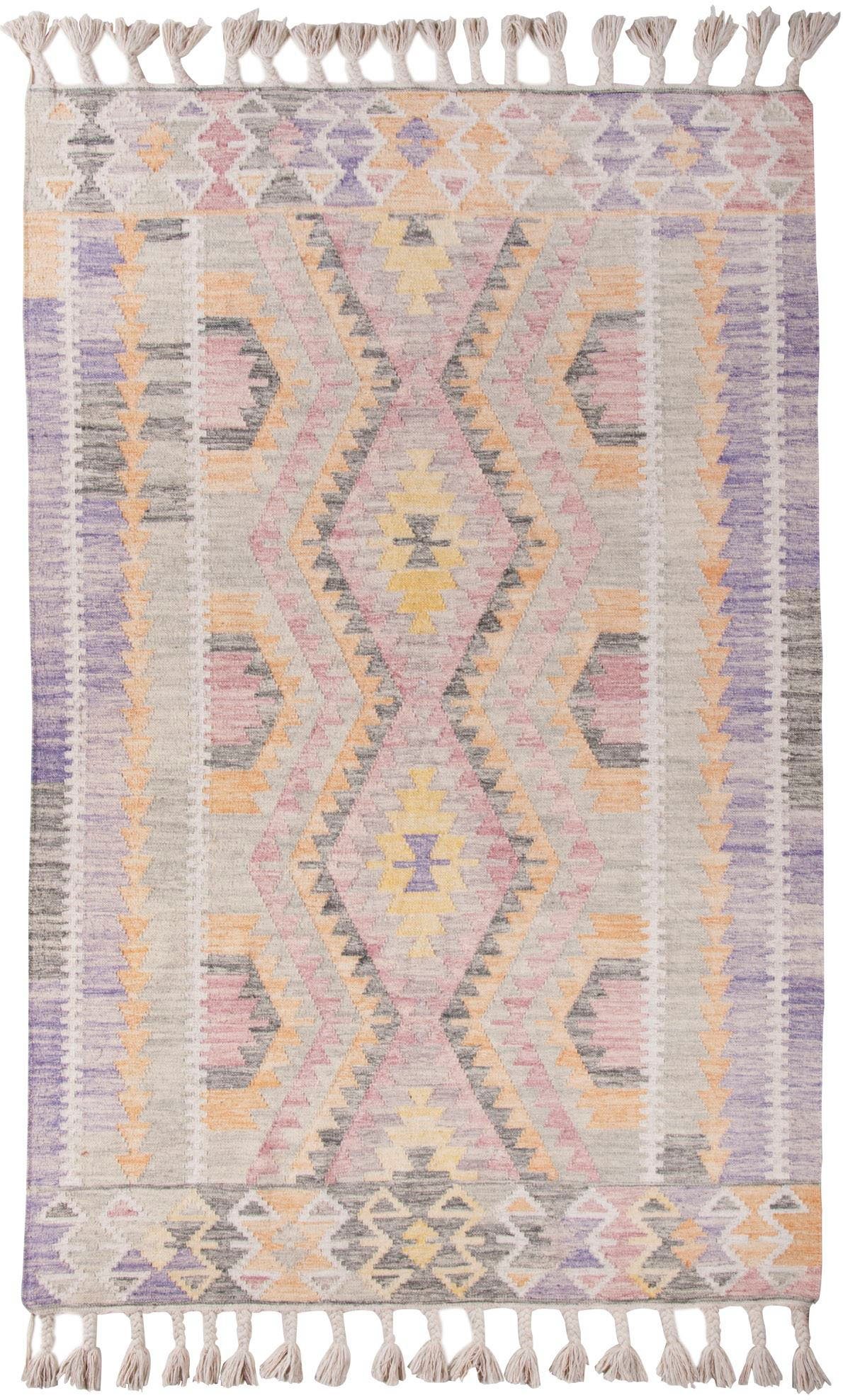 TOM TAILOR HOME Wollteppich Vintage Classic Kelim, rechteckig, Höhe: 5 mm, reine Wolle, handgewebt, mit Fransen, Boho-Style