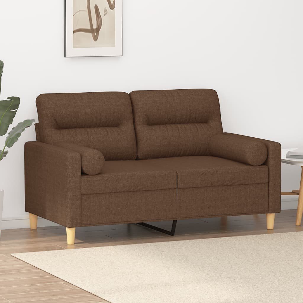 vidaXL Sofa 2-Sitzer-Sofa mit Zierkissen Braun 120 cm Stoff