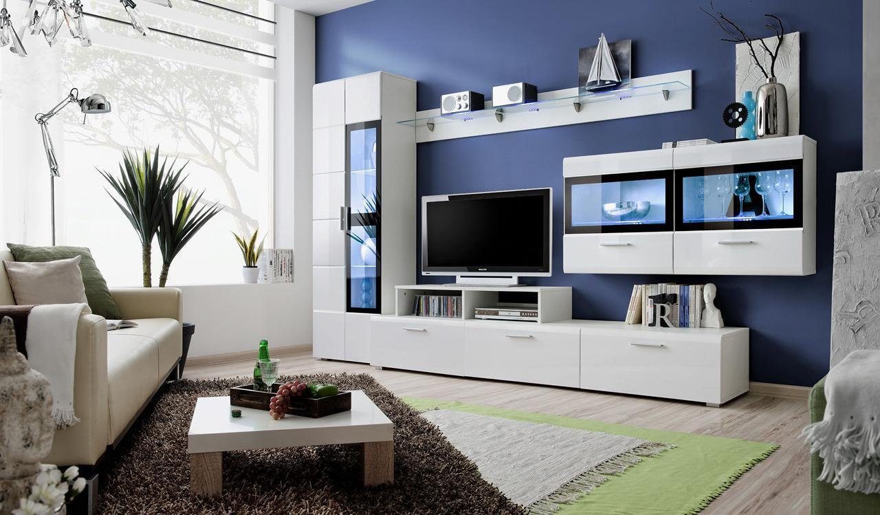 JVmoebel Wohnwand Luxus Set Wohnzimmer TV Ständer Vitrine Holz Wandschrank Neu, (4-St., Sideboard/Regal/Vitrine/Wandschrank), Made in Europa