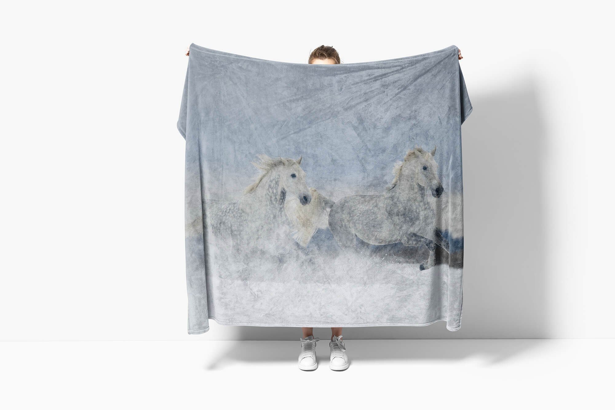 Kuscheldecke Art im Pferde mit Baumwolle-Polyester-Mix (1-St), Wilde Handtuch Sc, Sinus Handtuch Saunatuch Handtücher Tiermotiv Strandhandtuch