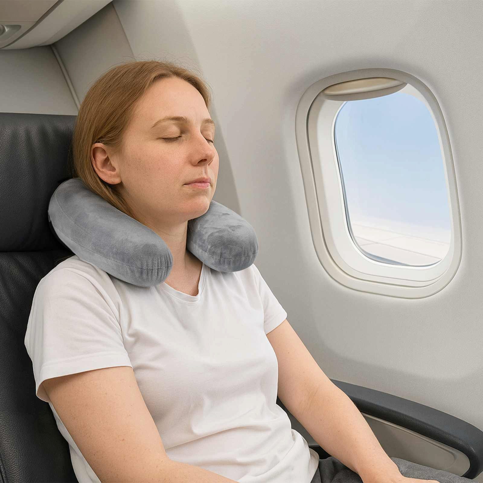 vidaXL Kopfkissen Reisekopfkissen für den Nacken Grau Viscoschaum, Bezug: Samt