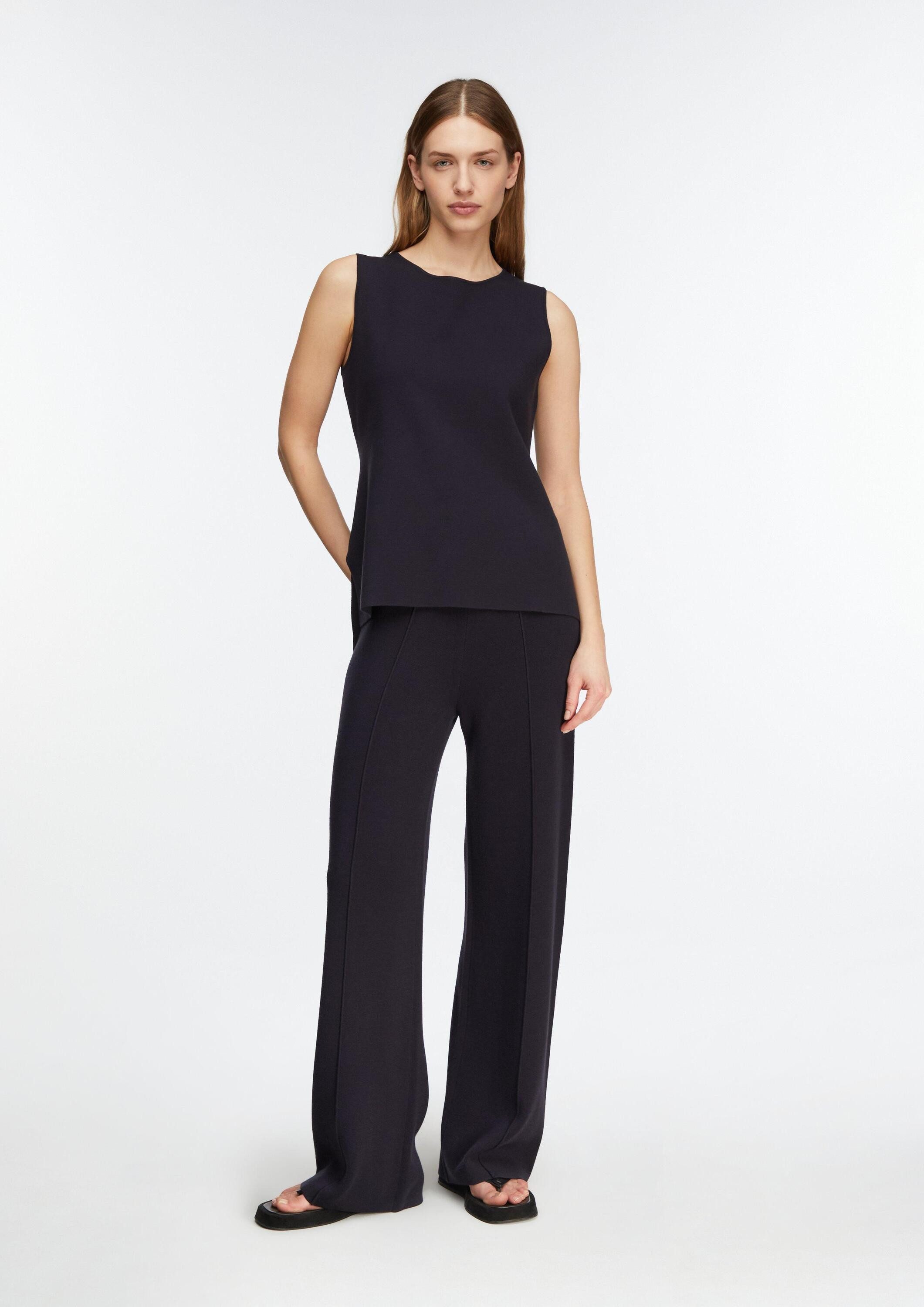 comma Chinos Hose Strickhose mit Wide Leg und Biesen