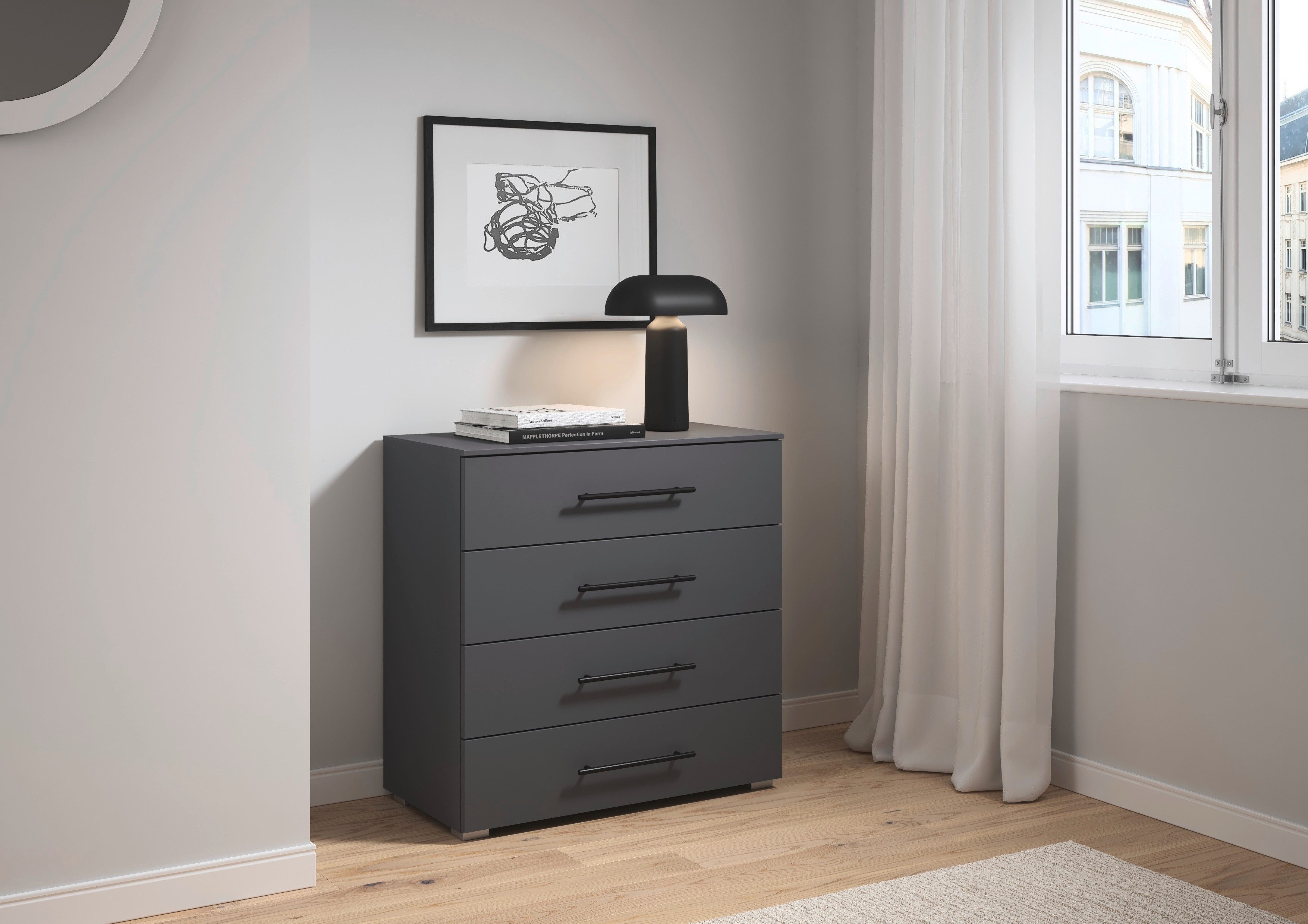 OTTO home Schubkastenkommode Kommode Sideboard Schubladenkommode Schlafzimmerkommode AVOLA (Breite 80 cm inkl. SOFT-CLOSE-FUNKTION mit Dekorfront), vier große und geräumige Schubladen mit viel Stauraum MADE IN GERMANY