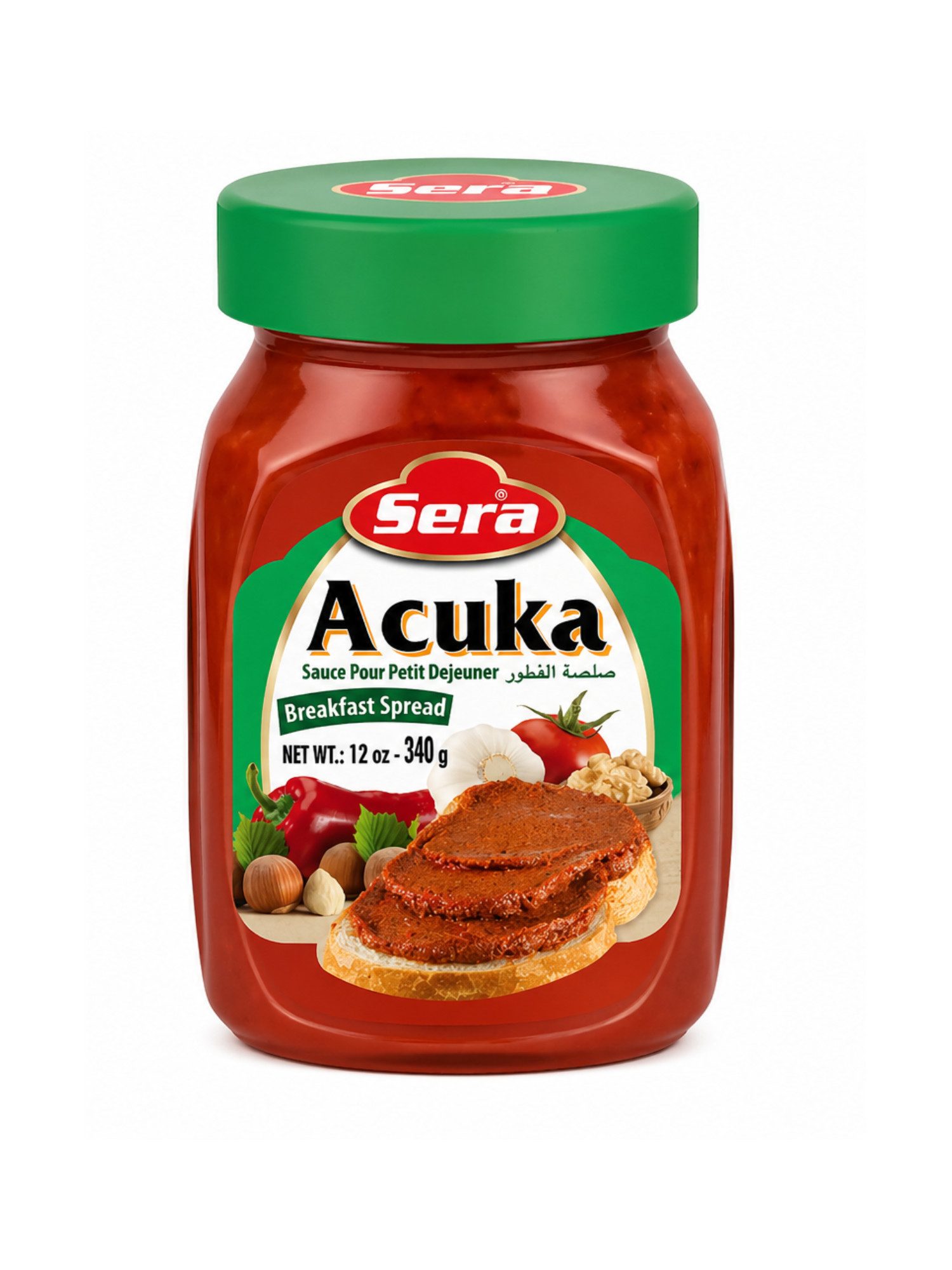 SERA FOOD Saucen Sera Acuka Aufstrich 340g mild Paprika Walnuss Frühstück, 1 x, Ohne künstliche Farbstoffe, Vegetarisch, Aufstrich