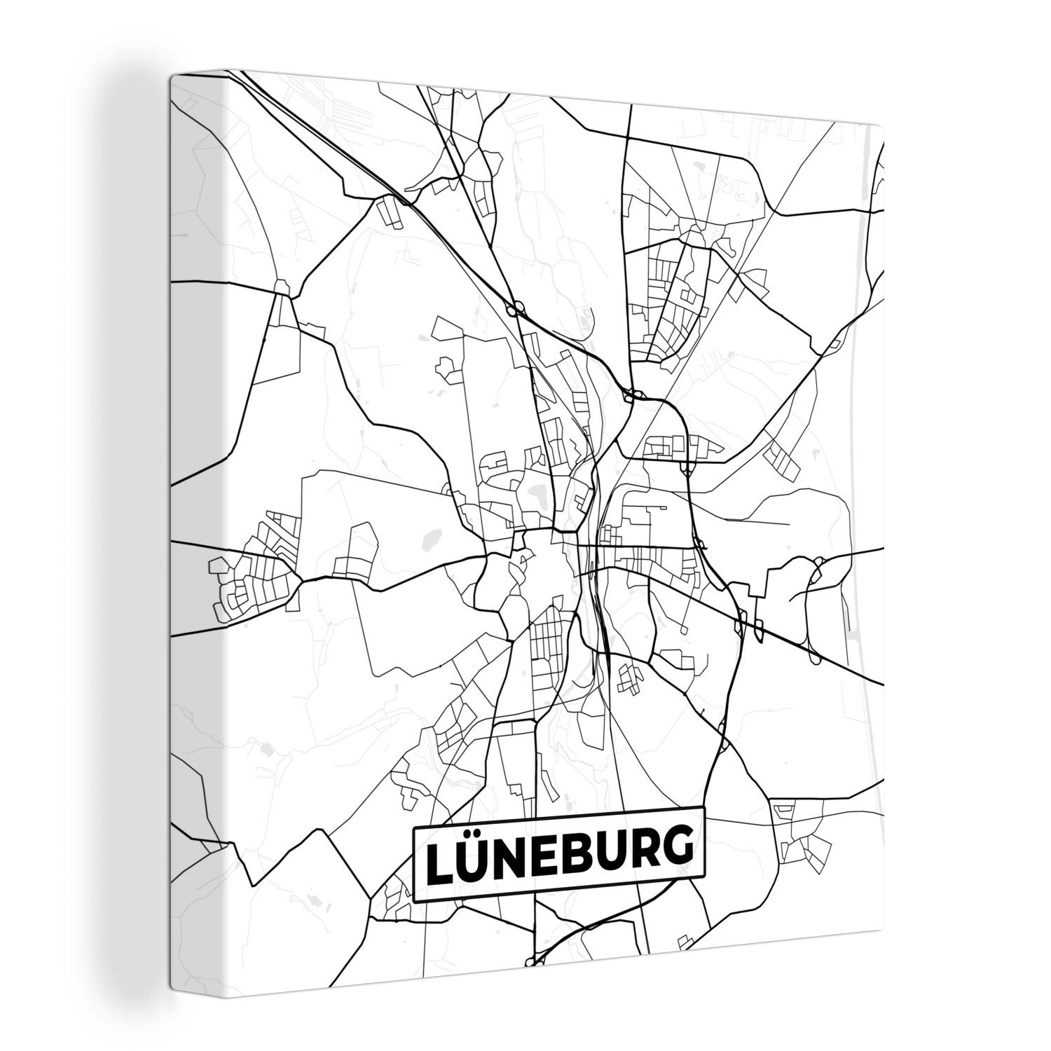 OneMillionCanvasses® Leinwandbild Lüneburg - Karte - Stadtplan, (1 St), Leinwand Bilder für Wohnzimmer Schlafzimmer