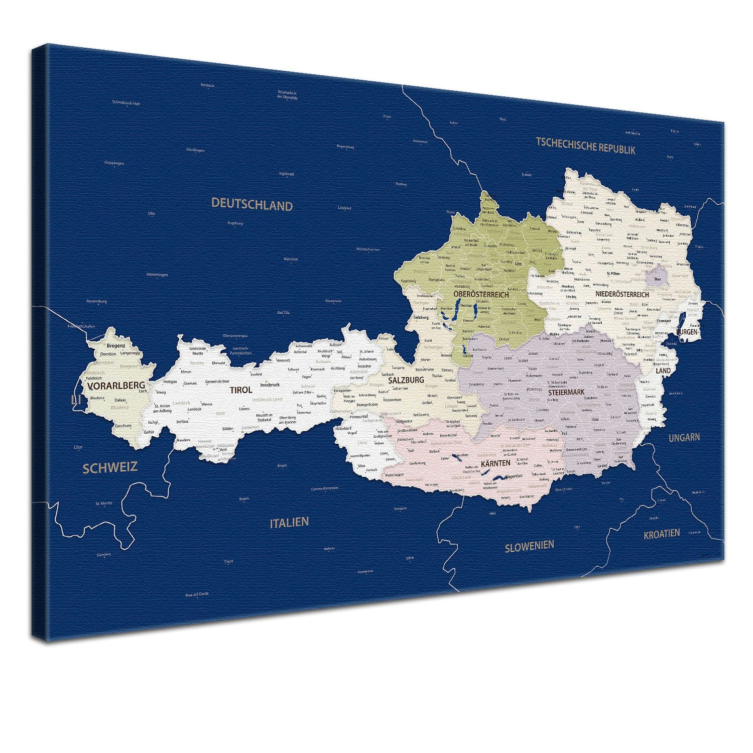 LANA KK Leinwandbild Österreichkarte, deutsche Beschriftung
