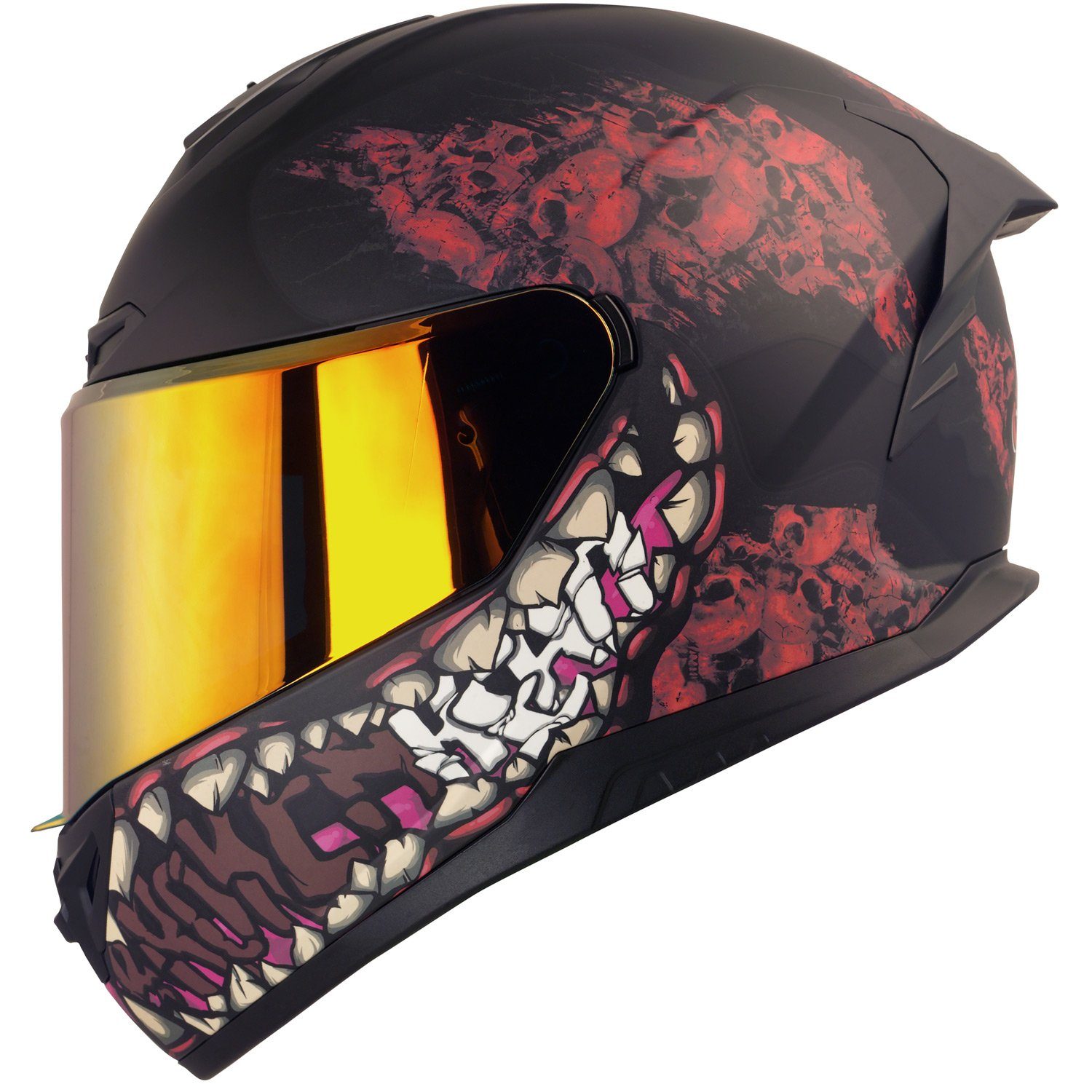 Broken Head Motorradhelm Broken Head Integralhelm Broken Skull Freak Rot + Rot-Verspiegeltes Visier (Mit Rot Verspiegeltem Visier), Auffällige Optik