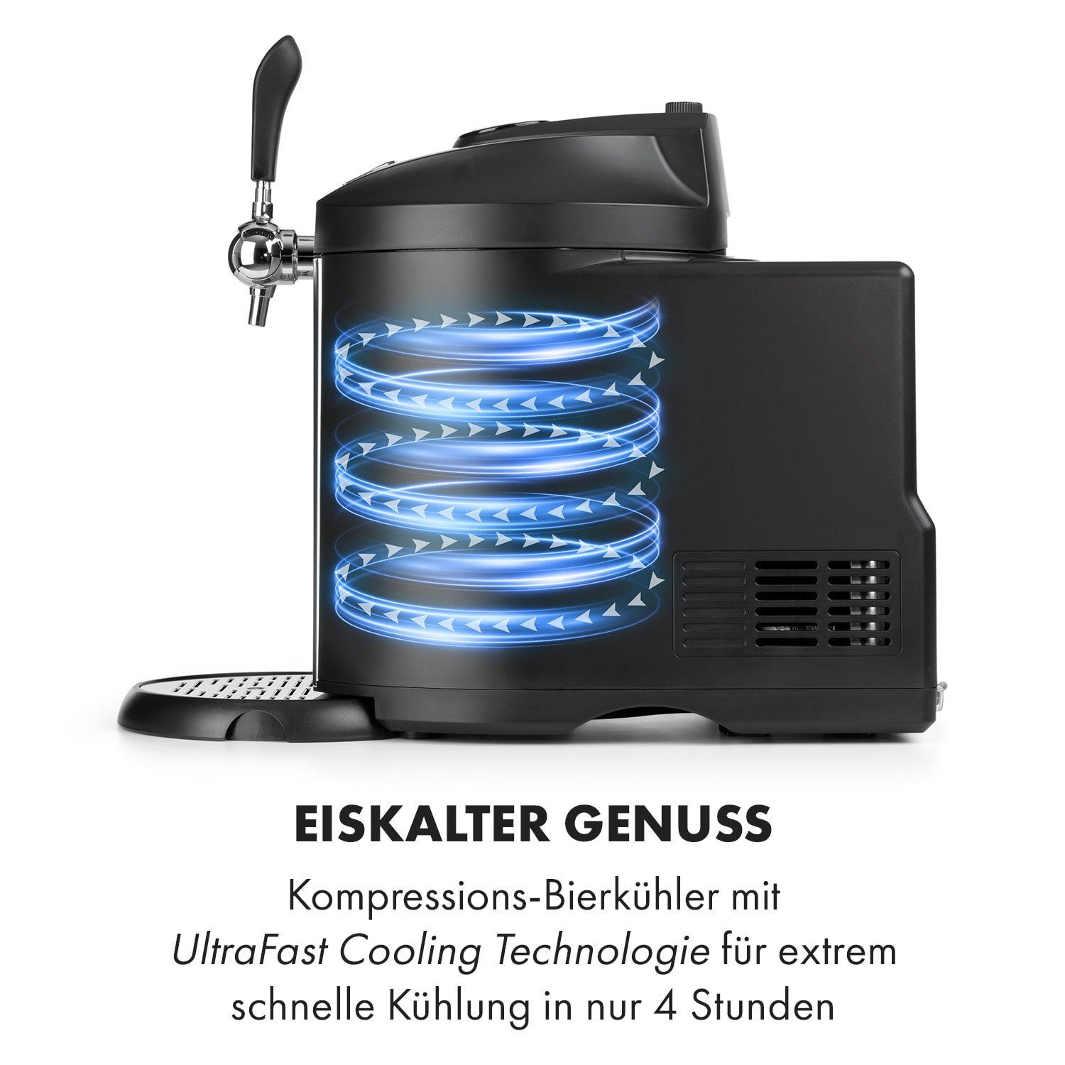 Klarstein Bierzapfanlage Beerkules Bierzapfanlage 5 L Fässer Kompressor 120 W 4 h Cooling, Bierkühler Heimzapfanlage mit 4h Cooling & 5L-Fässer schnell