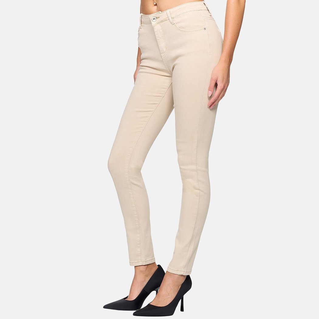 Skinny-fit-Jeans Skinny Damen (1-tlg) Elara Hose Jeans Beige Elara Stretch Elastisch