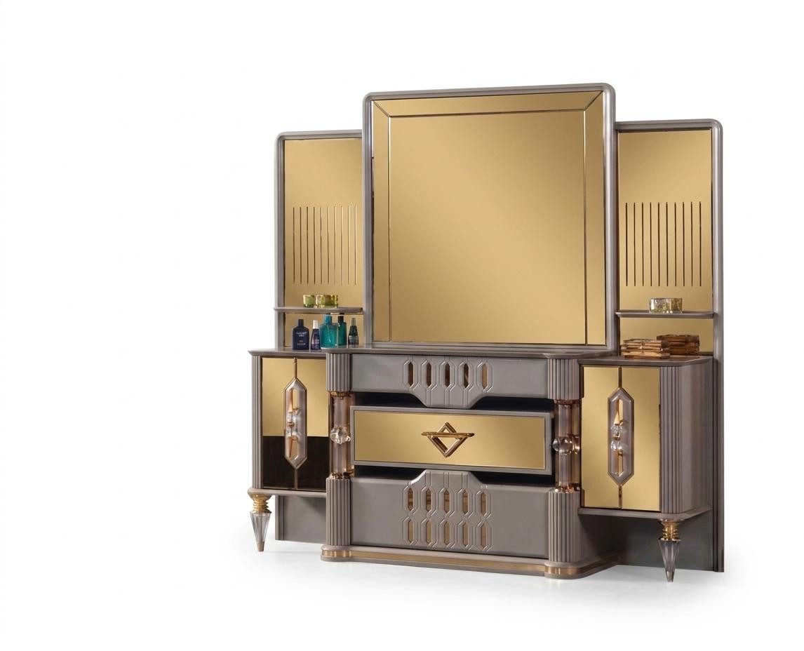 JVmoebel Schminktisch Schminktisch Spiegel gold grau modern Schlafzimmer komfortabel, Made in Europa