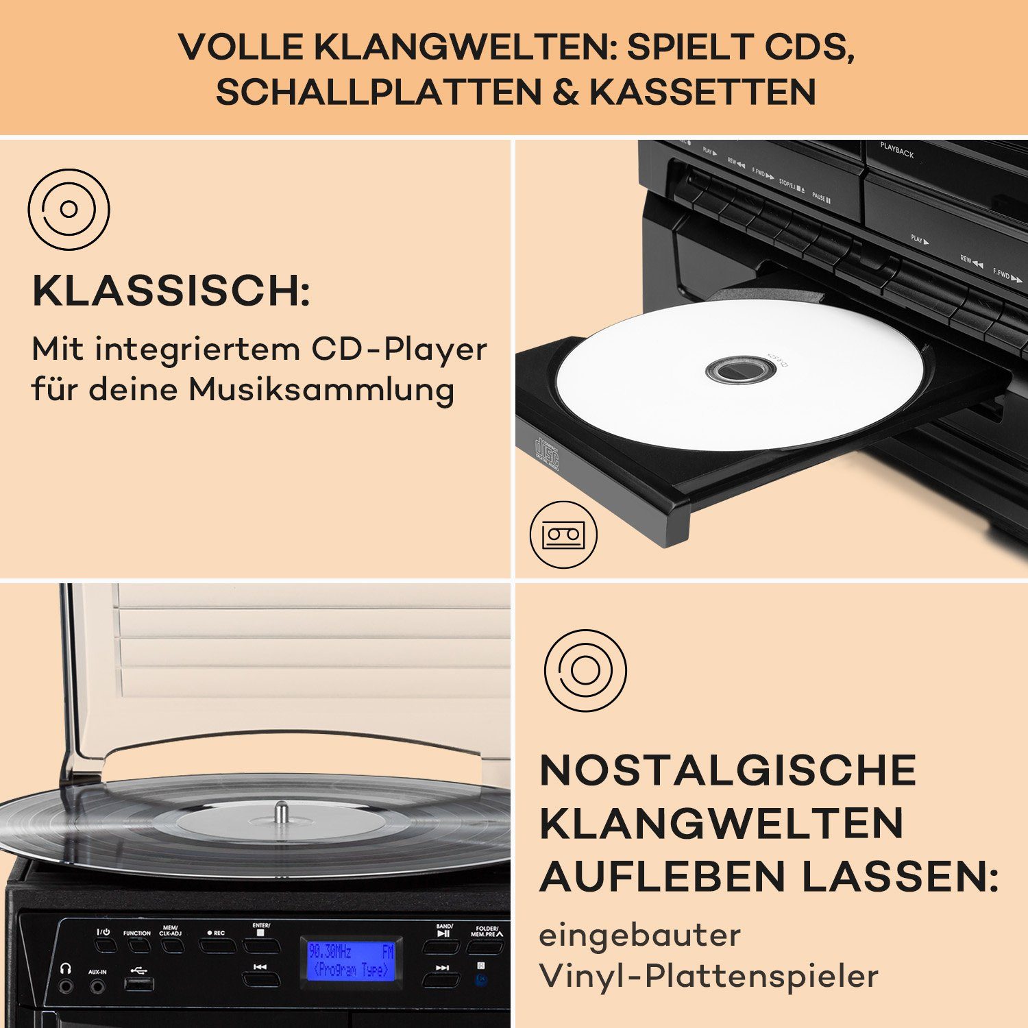 10 (FM Stereoanlage Vinyl Musikanlage Stereoanlage CD Auna mit 388-DAB+ Kompaktanlage) und W, Player DAB+ Radiotuner, Radio