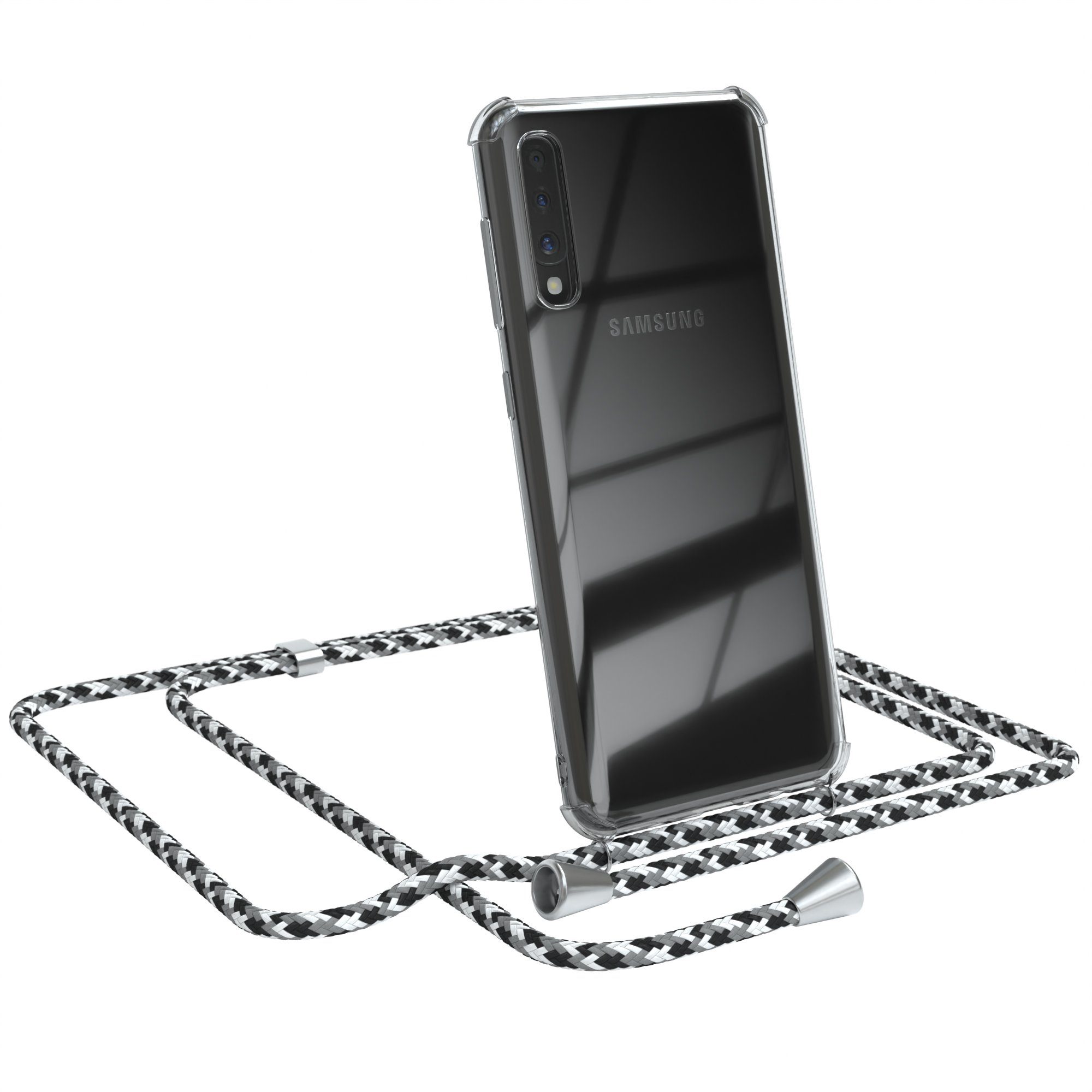 EAZY CASE Handykette Hülle mit Kette für Galaxy A50 / A50s / A30s 6,4 Zoll, Kette zum Umhängen mit Umhängeband mit Riemen Schwarz Camouflage