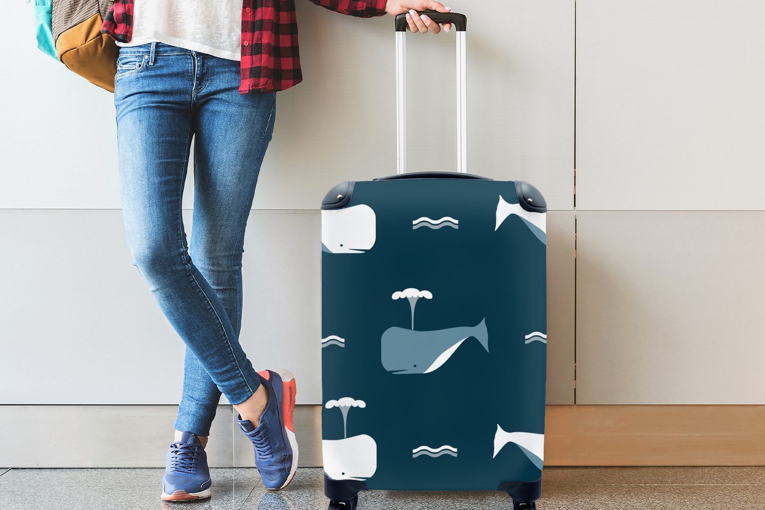 - Reisekoffer rollen, Kind Handgepäck Wal Ferien, für Muster Kinder, - Kinder Wasser - Reisetasche Trolley, - - Rollen, 4 mit MuchoWow Handgepäckkoffer