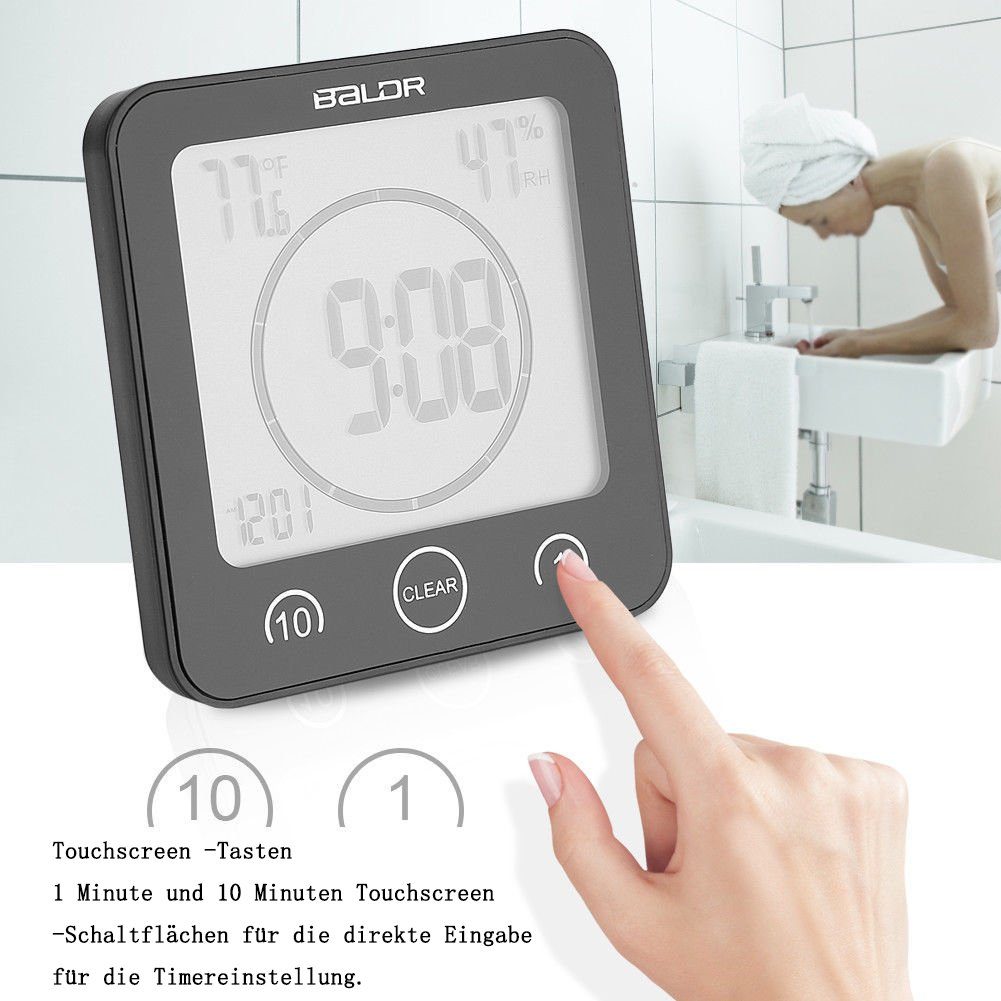 GelldG Badezimmeruhr Badezimmeruhr Digital Wecker Badezimmer Uhr Dusche Saugnapf