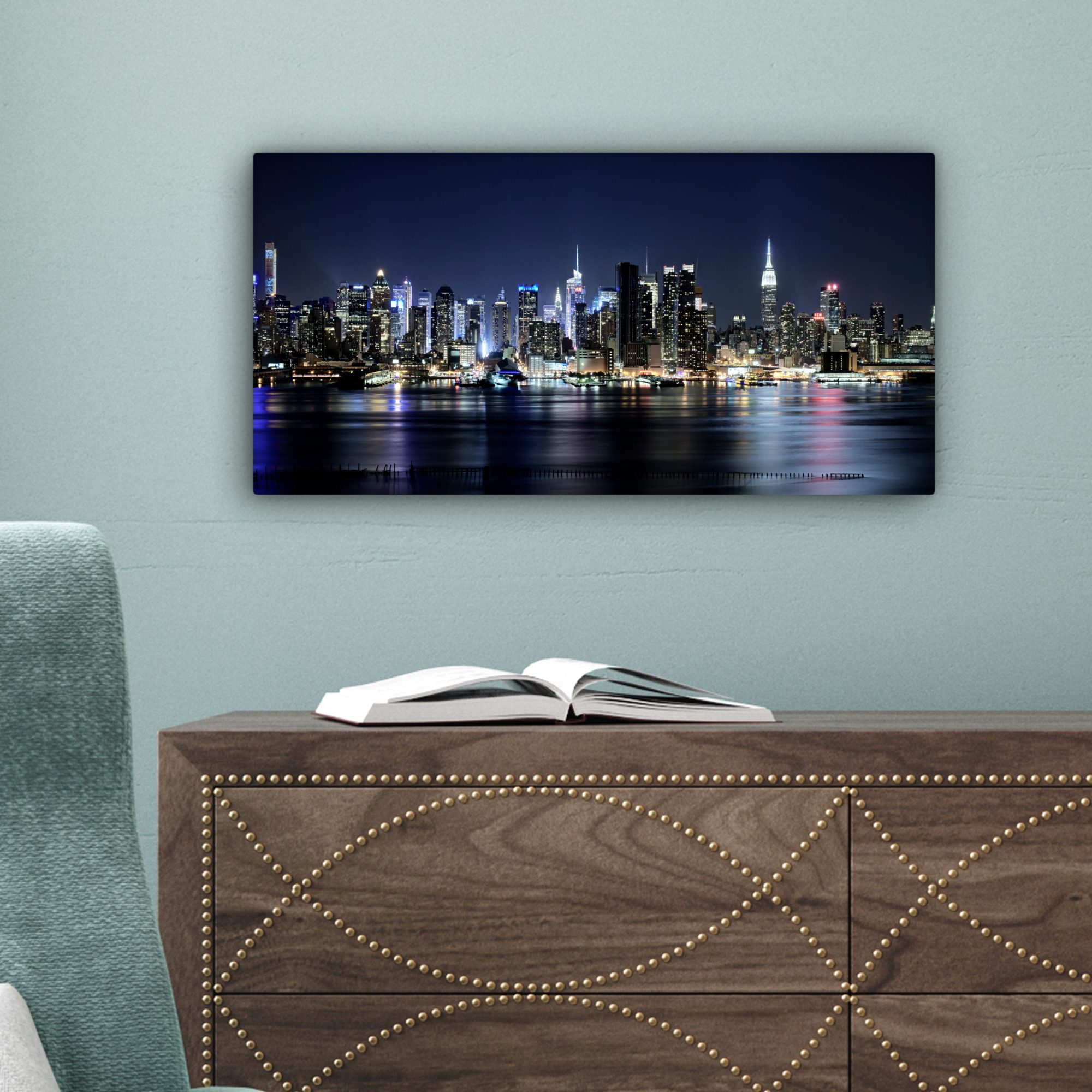 OneMillionCanvasses® Leinwandbild Panorama New York - Licht - Skyline, Fotodruck (1 St), Wandbild, Deko Schlafzimmer Wohnzimmer Flur 40x20 cm – Bild 5 von 5