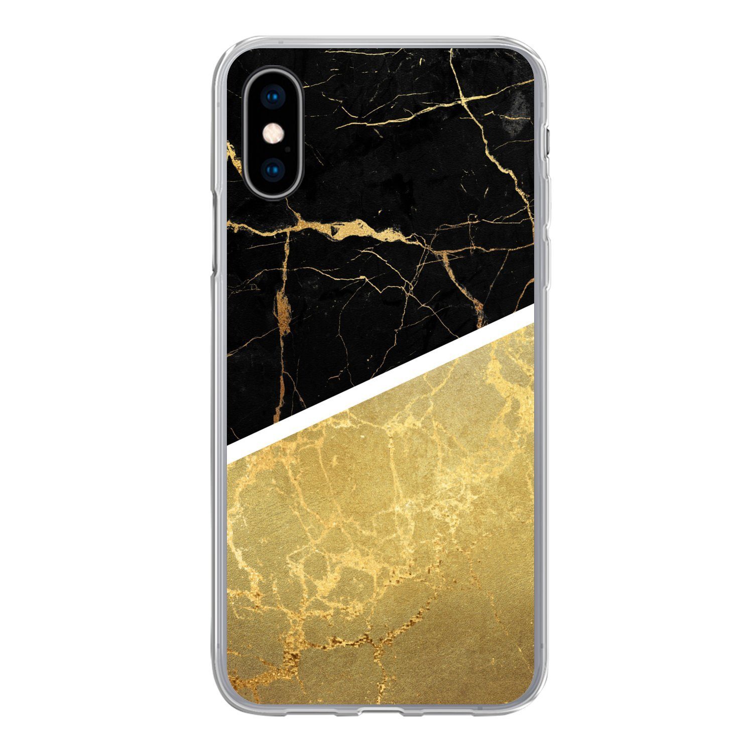 Handyhülle für Apple iPhone X Marmor - Schwarz - Gold