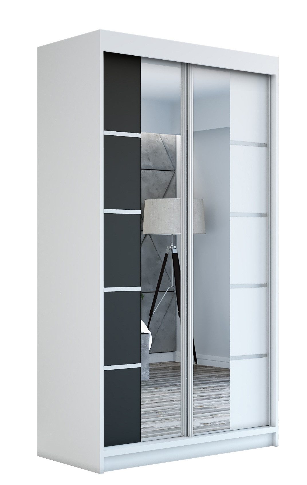 A&J MöbelLand GmbH Schiebetürenschrank ERA mit Spiegel. (TOP ANGEBOT! Geräumiger Schrank mit viel Stauraum:6 Regalen und 1 Kleiderstange – -ideal zur Aufbewahrung von Kleidung und Accessoires. TOP PRODUKT! Farbe und Größe (120 cm, 160 cm, 180 cm) zur Ausw