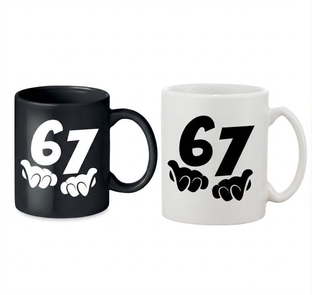 Blondie & Brownie Tasse 67 Meme Tasse Print Lustiger Spruch modern ESports Schule Fun Becher, 1-tlg., Keramik, 67Meme Keramiktasse Zahlenmotiv Funstyle