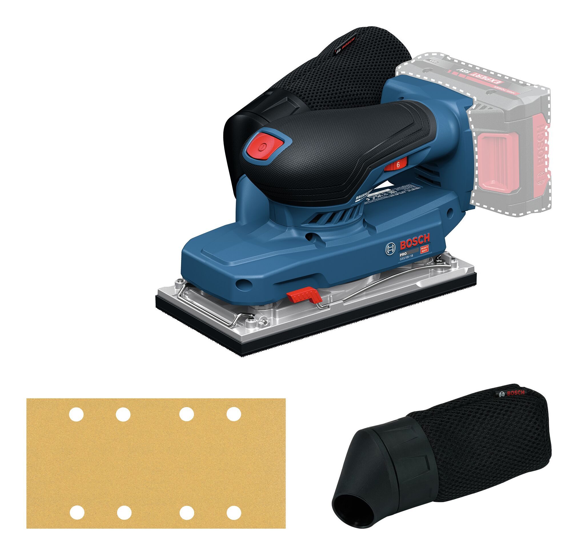 BOSCH Akku-Schwingschleifer GSS 18V-18, max. 10000 U/min, 20000 U/min, Ohne Akku - im Karton