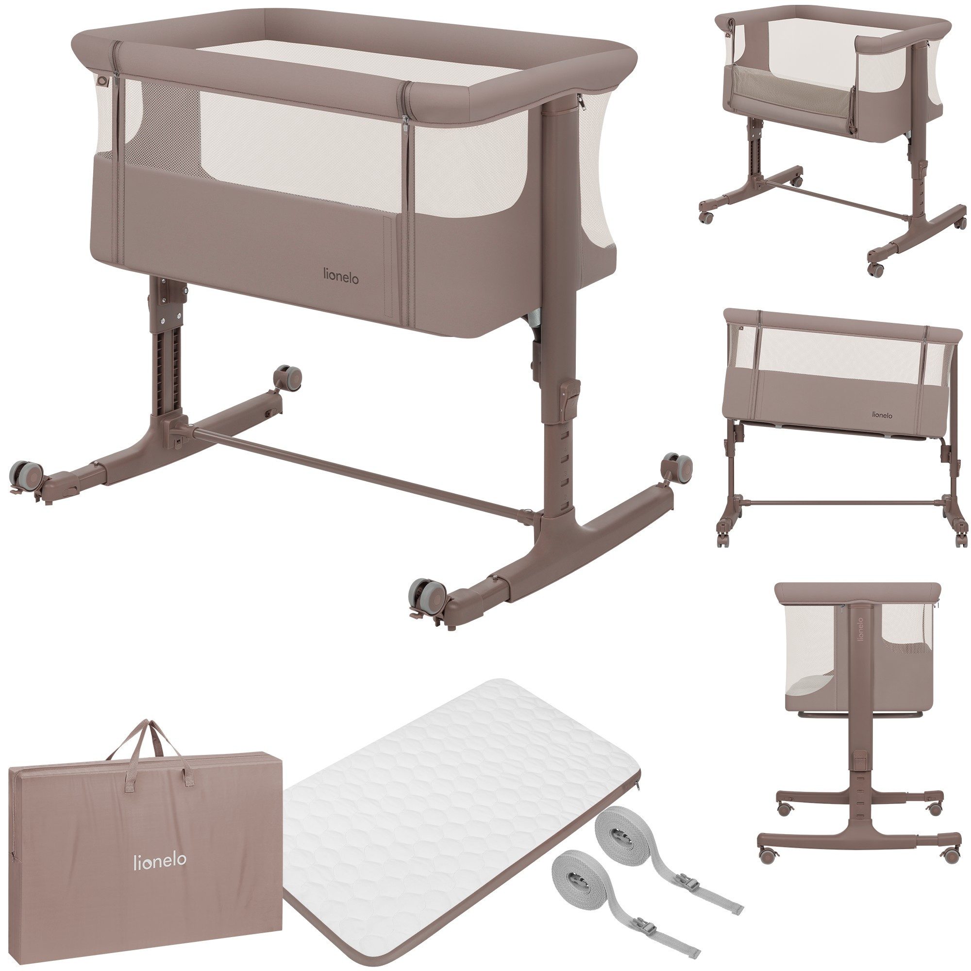 lionelo Baby-Reisebett AURORA, 3-in-1: Beistellbett, Babywiege, freistehendes Babybett