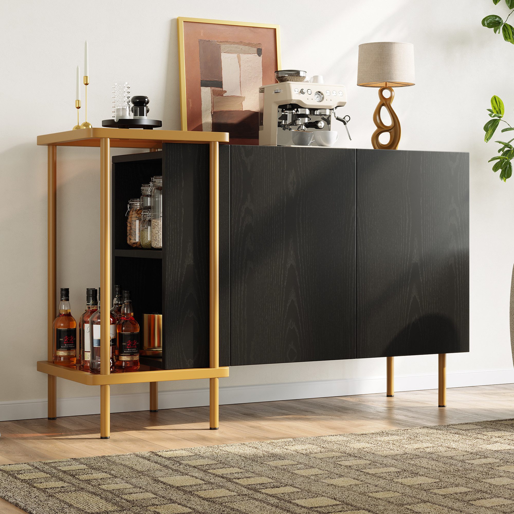 Flieks Sideboard mit 2 Türen, 2 offenen Fächern und verstellbaren Einlegebö günstig online kaufen