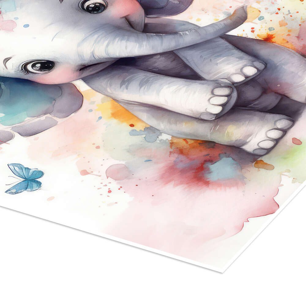 Posterlounge Wandbild Niedlicher Babyelefant mit Schmetterlingen, Dolphins DreamDesign, erhältlich als Poster, Leinwandbild, Wandsticker oder Acrylglasbild