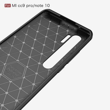 König Design Handyhülle Xiaomi Mi Note 10, Xiaomi Mi Note 10 Handyhülle Carbon Optik Backcover Grau