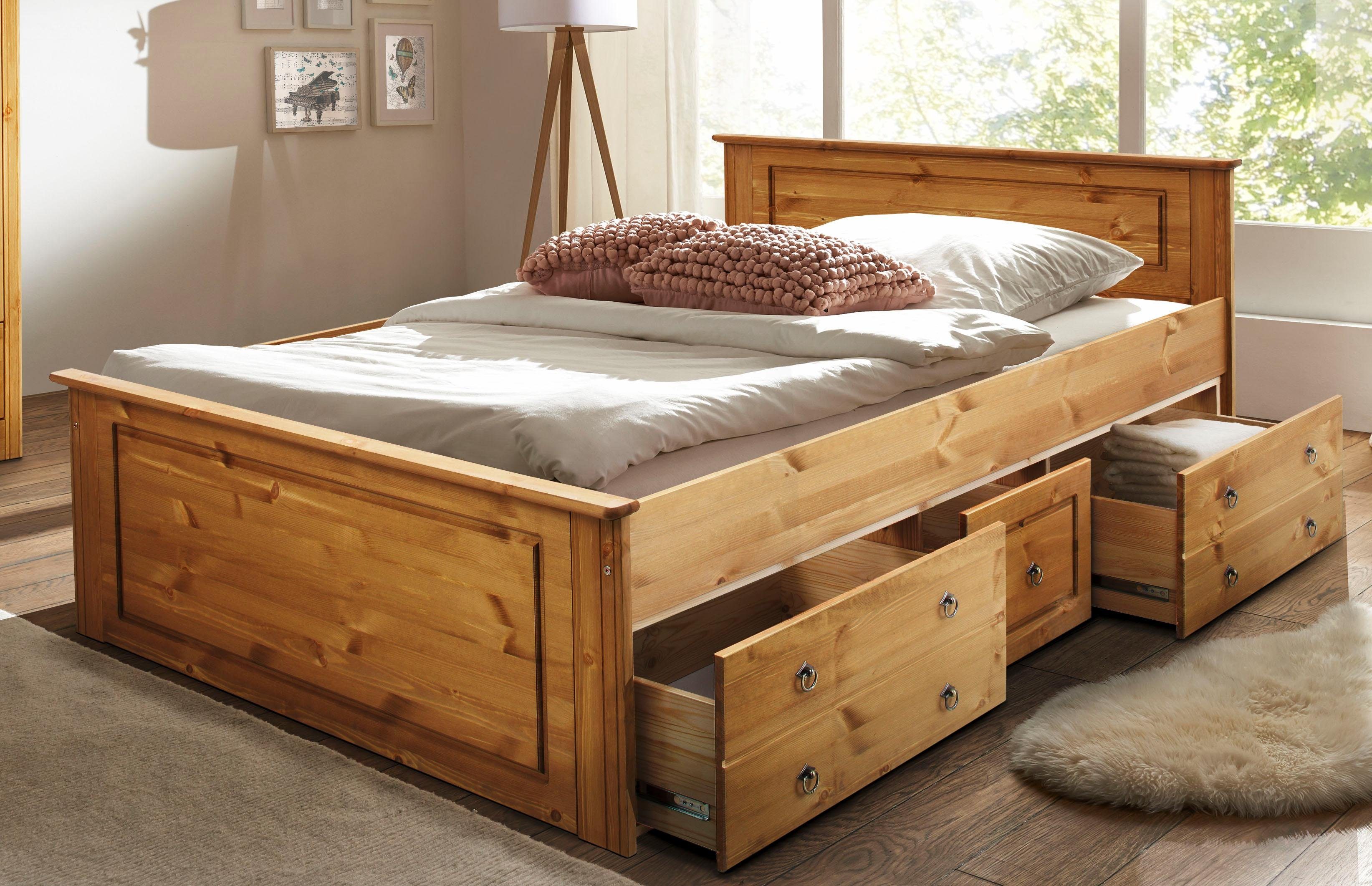 Home affaire Bett «Hugo», wahlweise in 140/200 cm oder 180/200 cm. Achtung! Die Bettschubladen müssen extra bestellt werden. - Home affaire