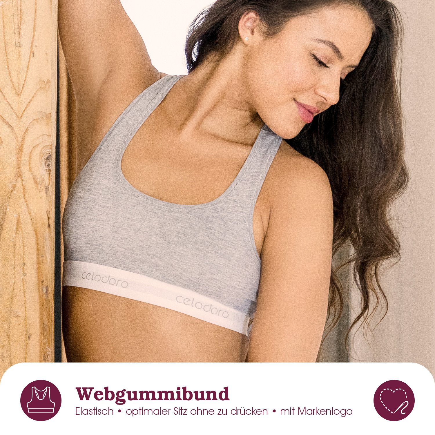 celodoro Bustier Bustier mit Webgummi-Bund - Sport Bra Top mit Markenlogo