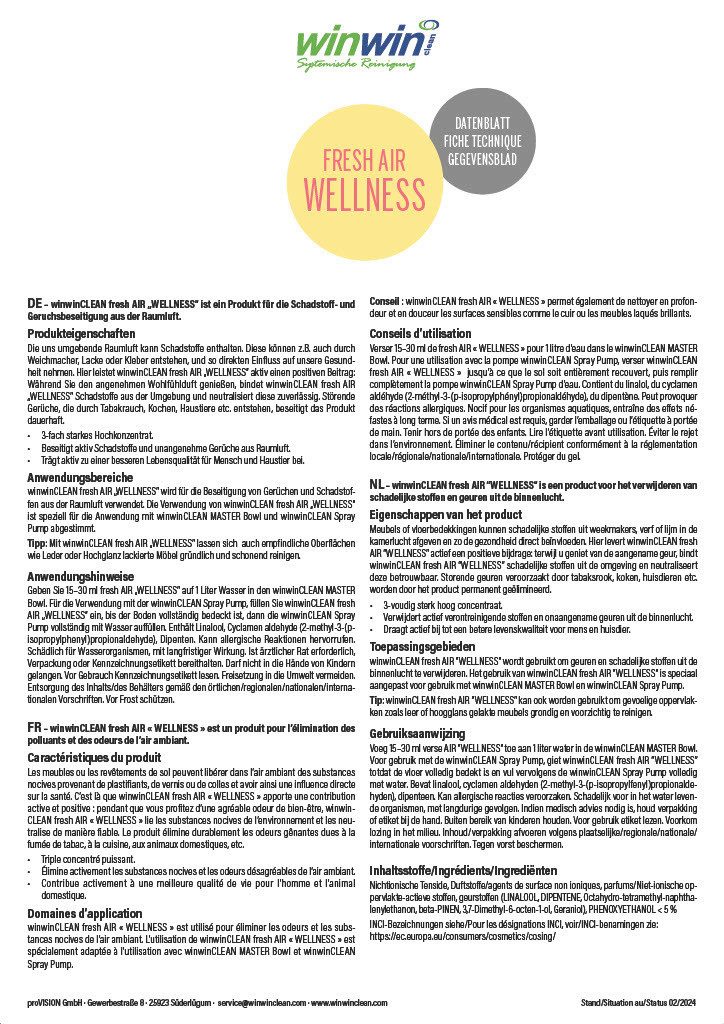 winwinCLEAN Raumduft fresh AIR Raumluft Deo Konzentrat 0,5L-Geruchsentferner Wellness Duft (1x 500ml), Geruchsentferner,Geruchsneutralisierer,Luftreiniger,Raumluftdeo