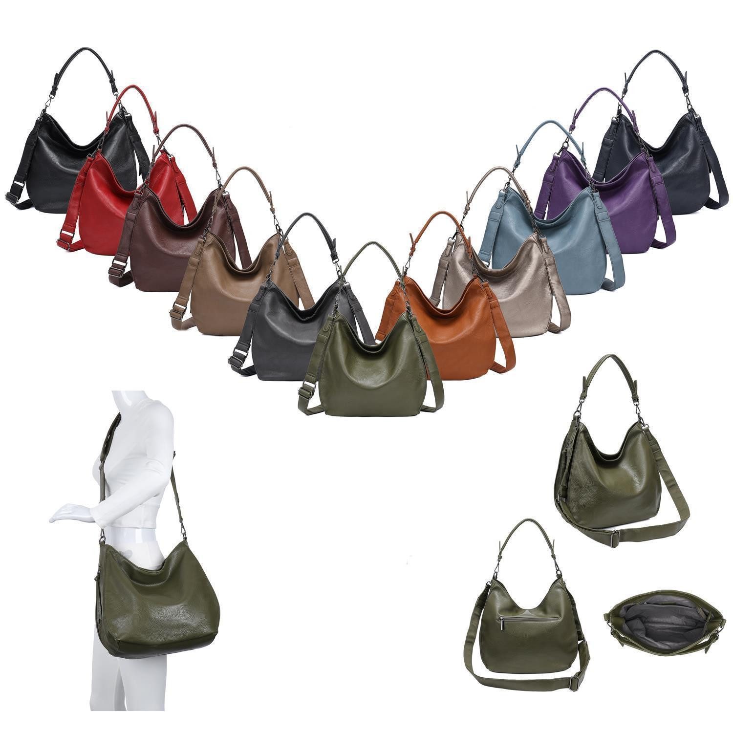 ITALYSHOP24 Schultertasche DAMEN TASCHE SHOPPER Hobo Cross Over Bag Reisetasche Umhängetasche, LEDER OPTIK Beuteltasche Cross body für Schule Reise Freizeit Urlaub