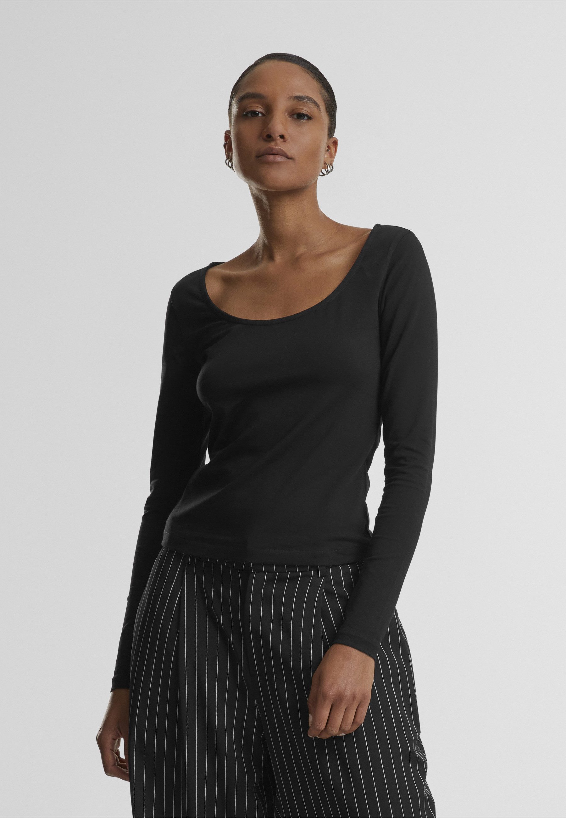 URBAN CLASSICS Longsleeve Urban Classics Ladies Wide Neck Longsleeve (1-tlg)
