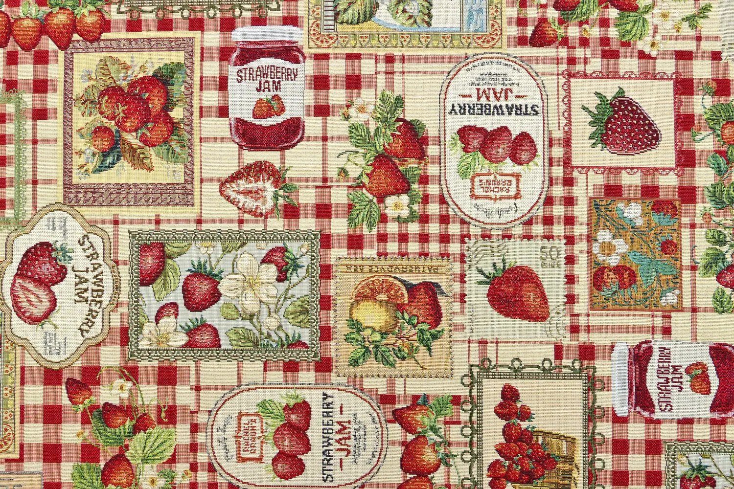 Stofferia Stoff Polsterstoff Gobelin Erdbeeren Marmelade Rot, Meterware