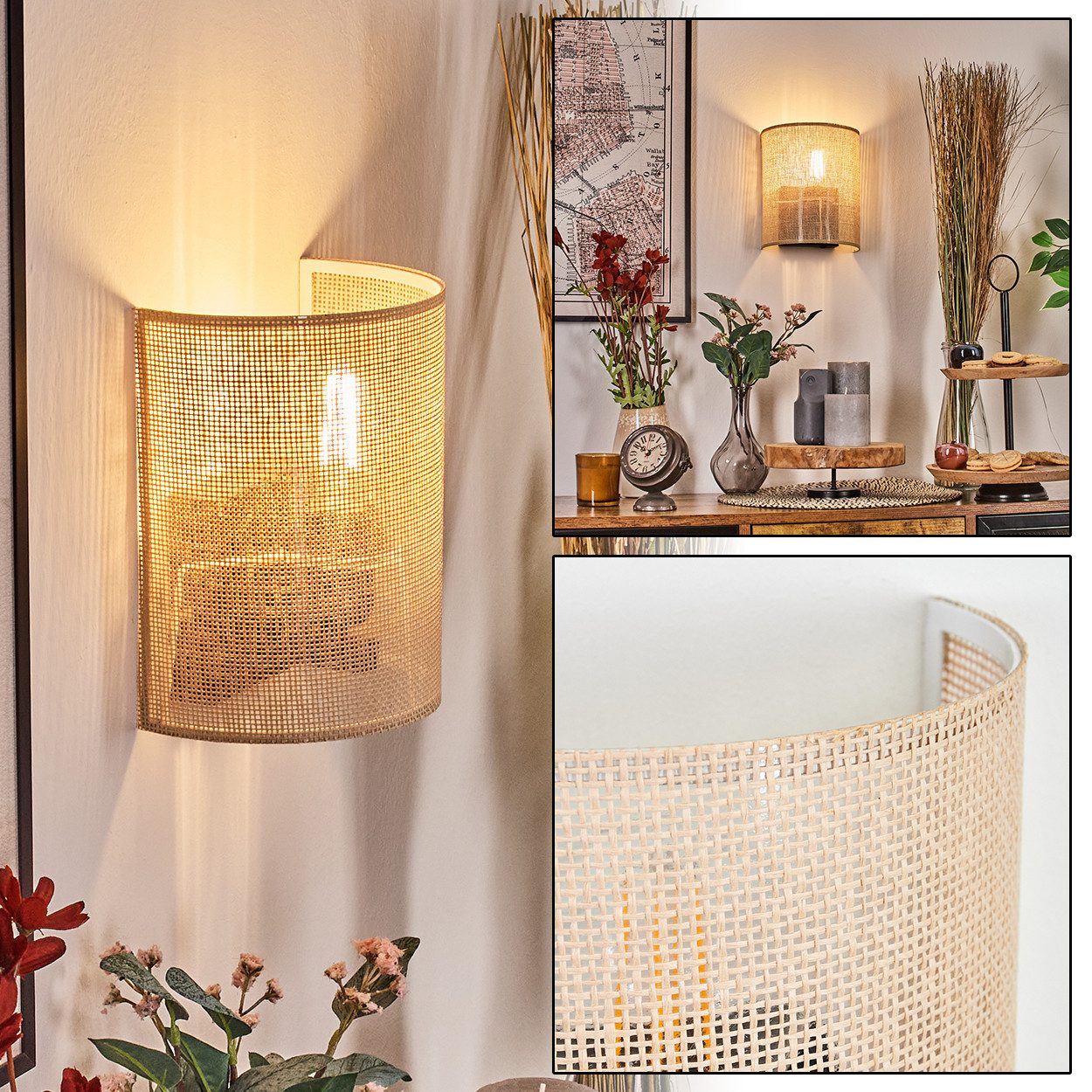 hofstein Wandleuchte Wandlampe aus Metall/Papiergeflecht in günstig online kaufen