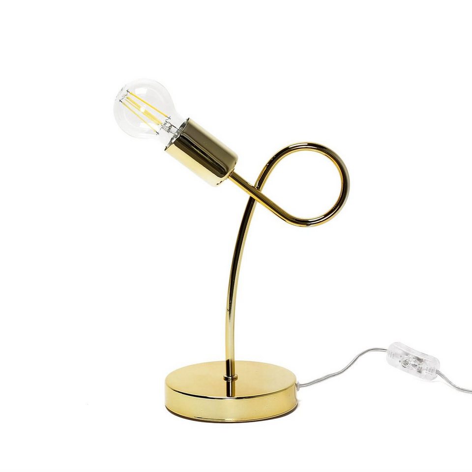 Licht-Erlebnisse Tischleuchte MADALYNN, ohne Leuchtmittel, Tischlampe E27  31,5 cm Gold Metall Modern Beleuchtung Wohnzimmer