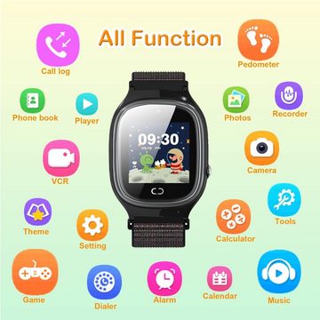 PTHTECHUS Fur für Jungen Mädchen Schrittzähler Kind Armbanduhr Touchscreen Smartwatch (1.37 Zoll, Android iOS), mit Anrufe, 7 Spiele, Schulmodus, SOS-Funktion, Musik, Kamera, Wecker
