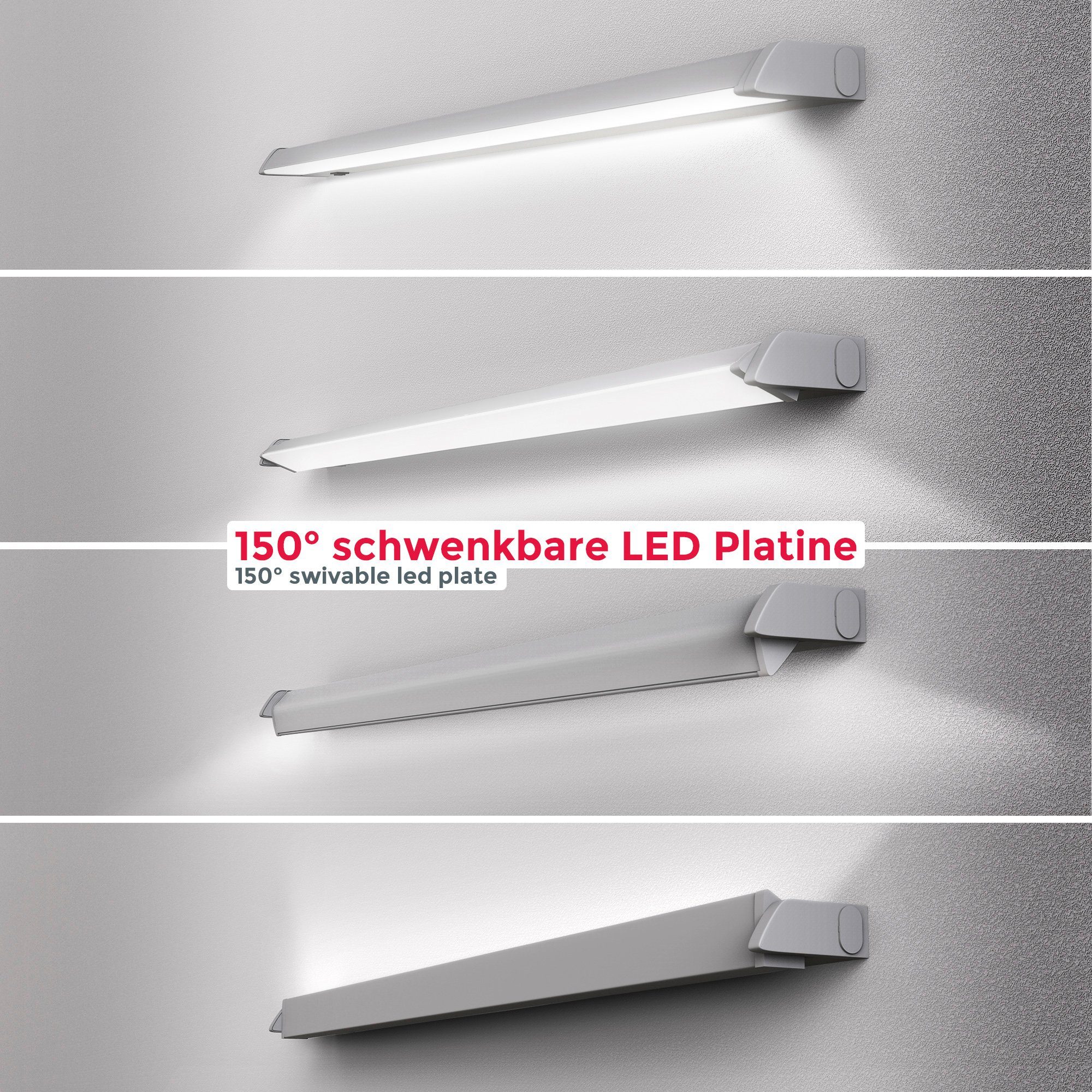 B.K.Licht Unterschrankleuchte BK_UL1211 CCT LED-Unterbauleuchte, integriert, LED 6,1 x K, x Schwenkbar, Küchenleiste, Helligkeitsstufen, einstellbar cm, mehrere Silber, 2700-4000 Lichtfarbe 8W, kaltweiß, 450Lm, 55,7 2,4 warmweiß fest 