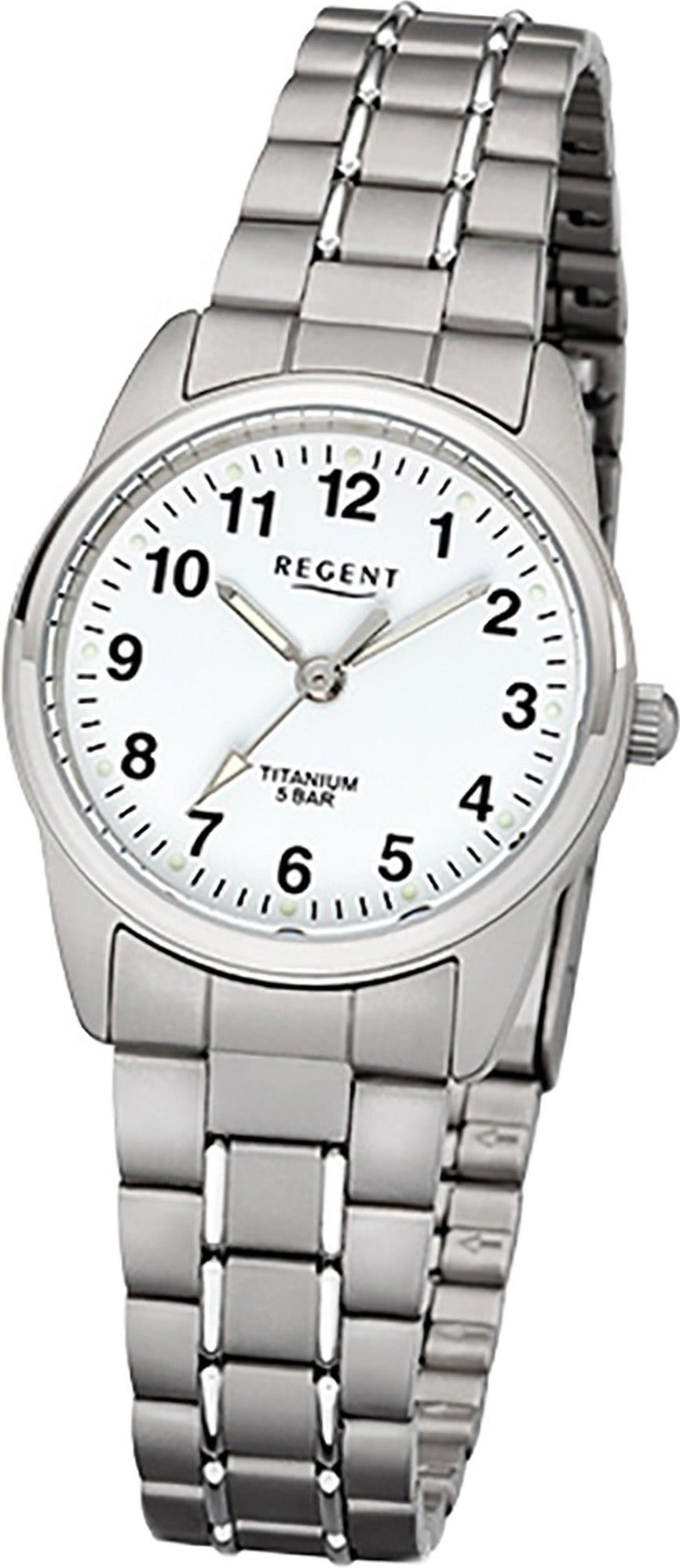 Regent Quarzuhr Regent Titan Damen Uhr F-1085 Quarzuhr, Damenuhr Titanarmband silber, grau, rundes Gehäuse, klein (ca. 26mm)