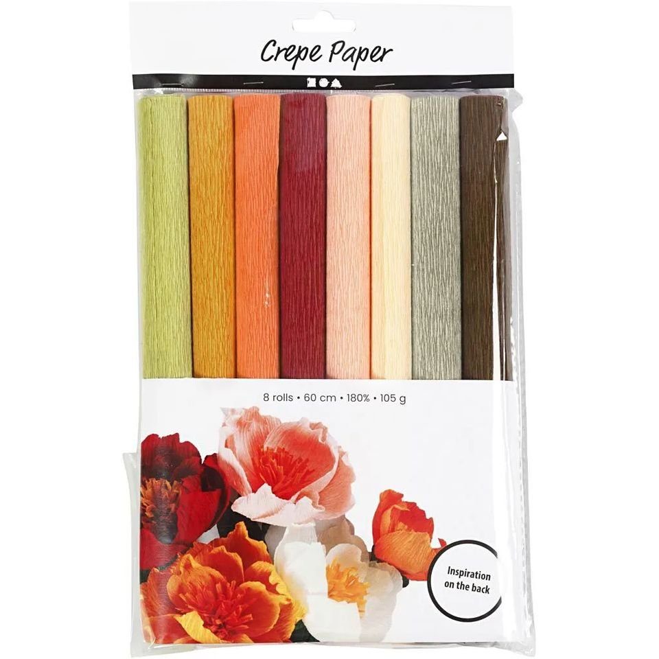 Creotime Kreativset Krepppapier Bastelset 25x60cm 105g, 8 Rollen