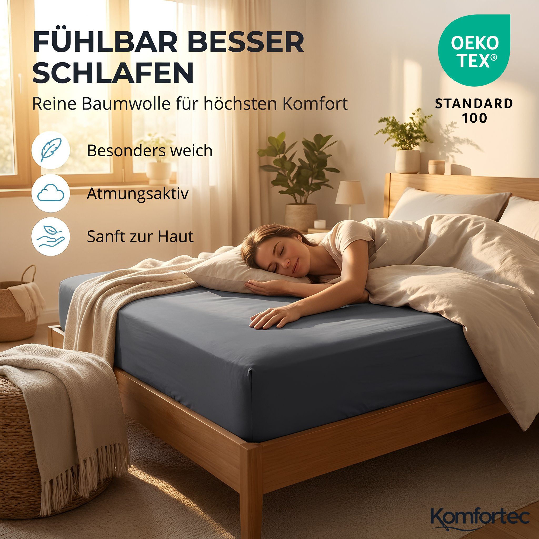Komfortec Spannbettlaken Boxspringbett bis 15cm - 30cm Matratzenhöhe, Mikrofaser, Gummizug: Rundum, (2 Stück) – Bild 4 von 5