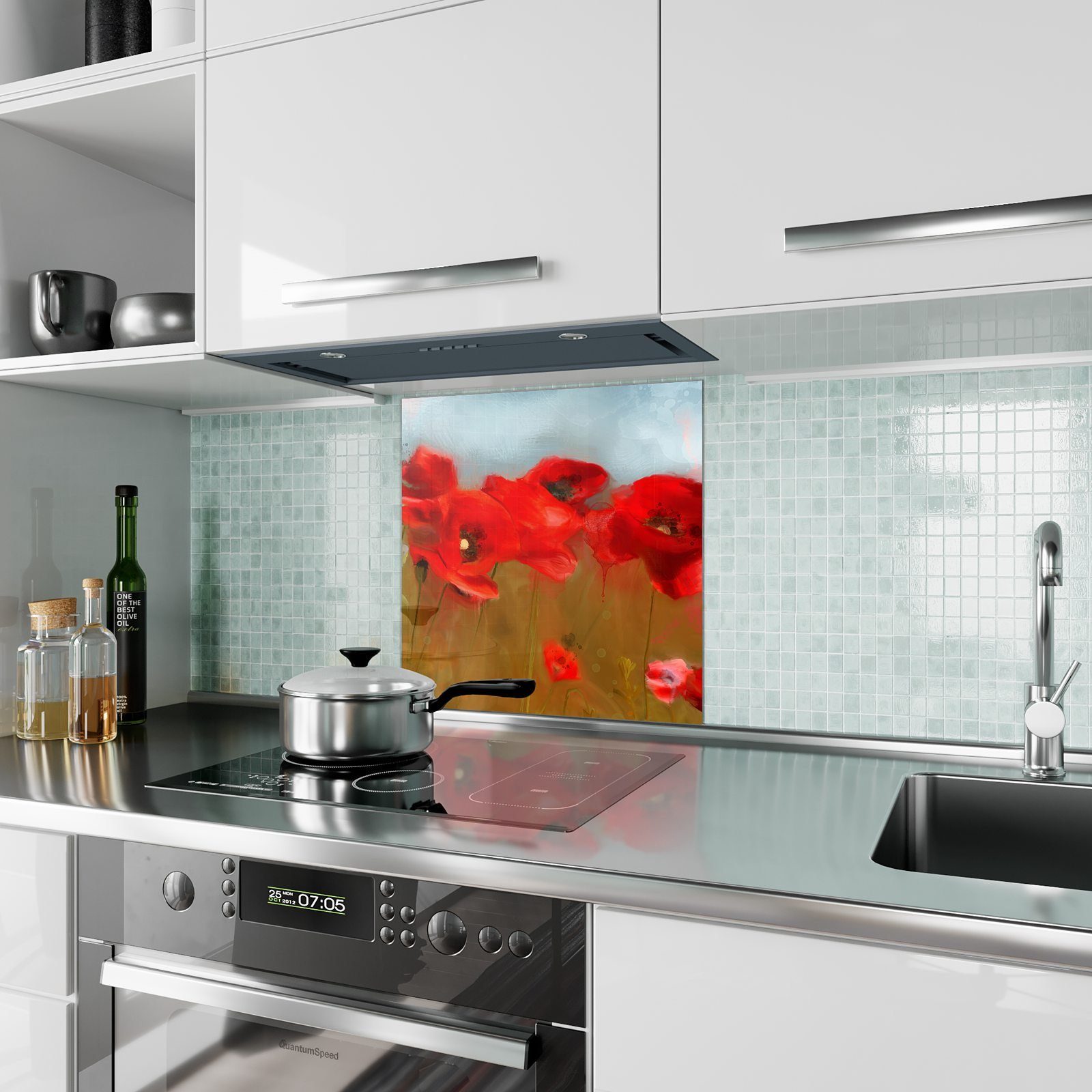 Primedeco Motiv Spritzschutz Glas Mohnfeld mit Küchenrückwand Küchenrückwand