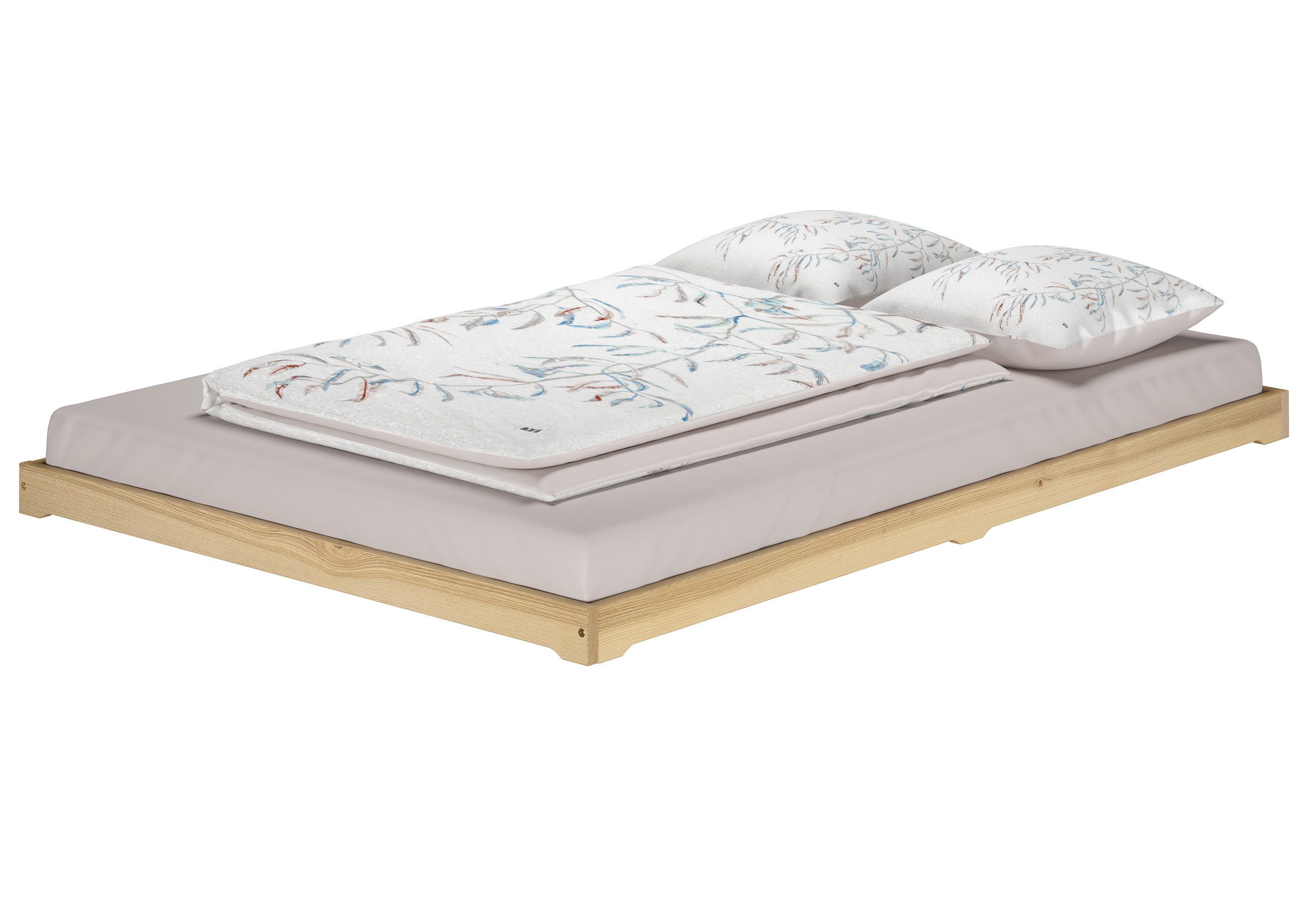 ERST-HOLZ Massivholzbett Futonbett Massivholz Niedrig Esche lackiert 140 x 200 cm, Esche farblos lackiert