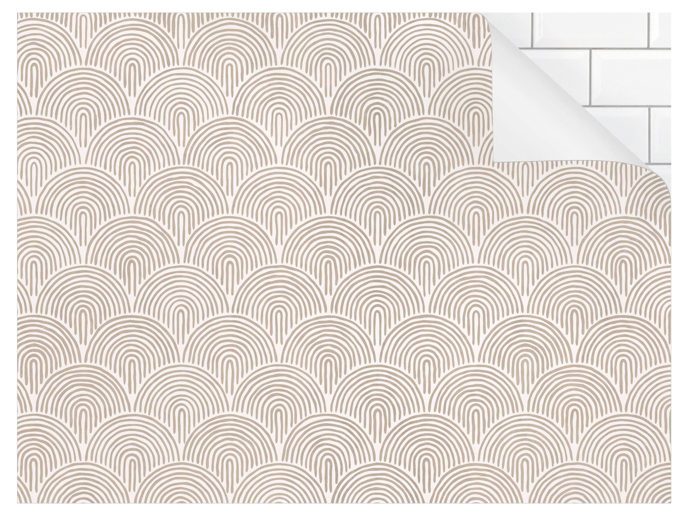 Bilderdepot24 Badrückwand beige fugenlose Wandverkleidung Bad Abstrakt, (Hartfolie matt » Selbstklebend SMART 0,35 mm), wasserfestes Wandpaneel Boho Bogen Muster Beige