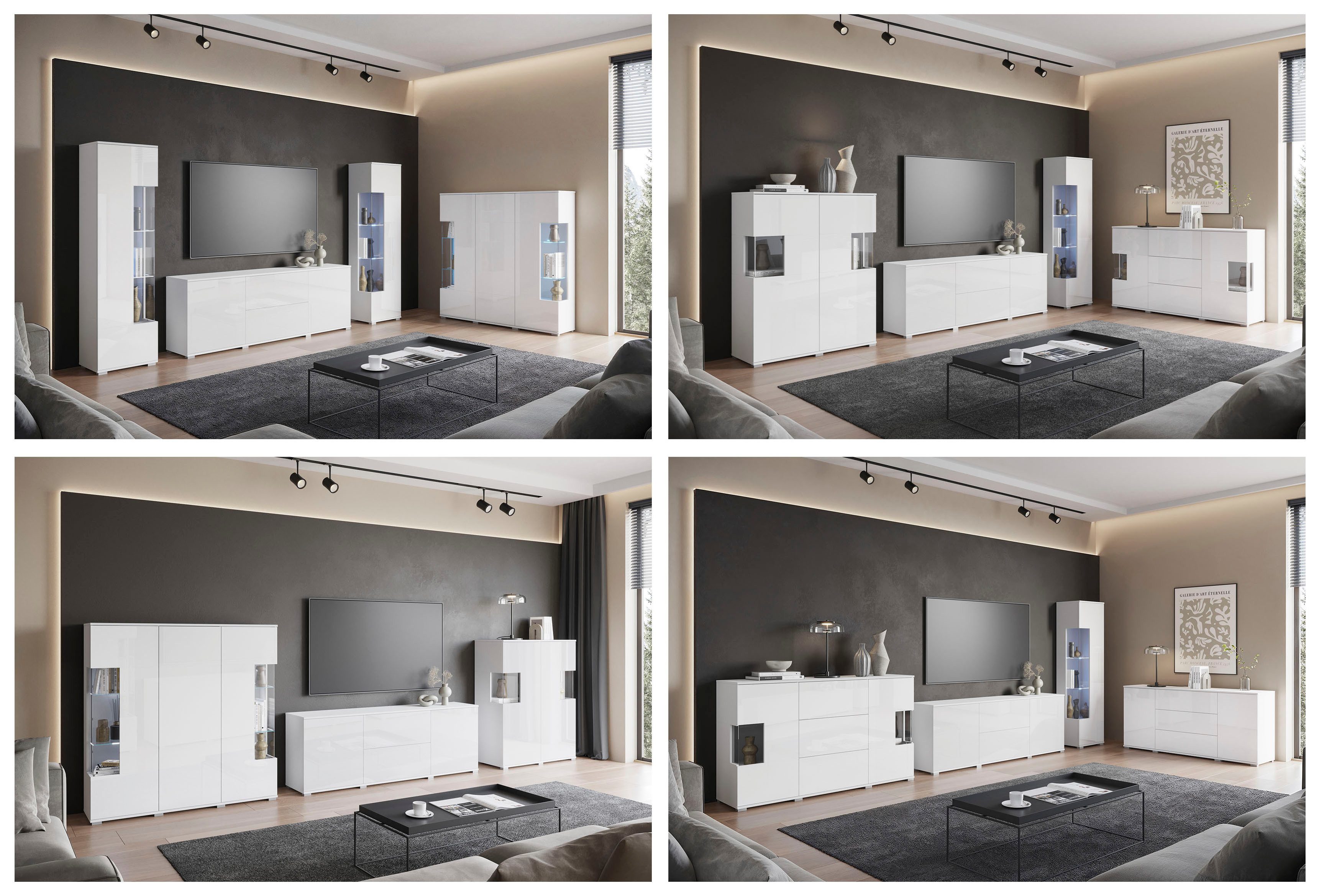 OTTO home Vitrine Kenia, stehend und hängend, Türanschlag wechselbar (1-St) Vitrineschrank mit Glastüren 160 cm Höhe